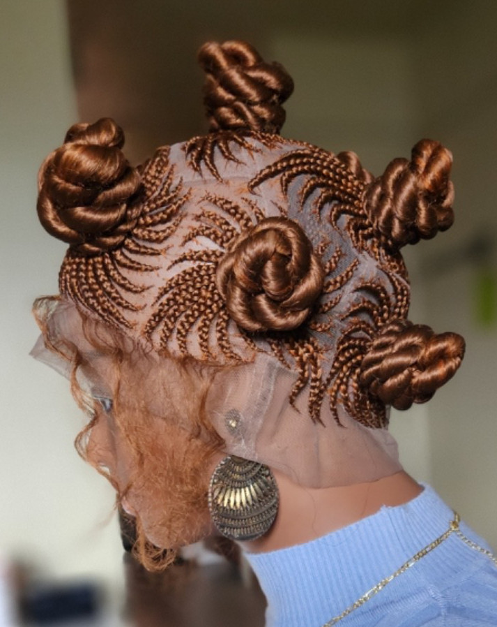 Handmade Bantu Knot Braided Full Lace Cornrow wig Brown