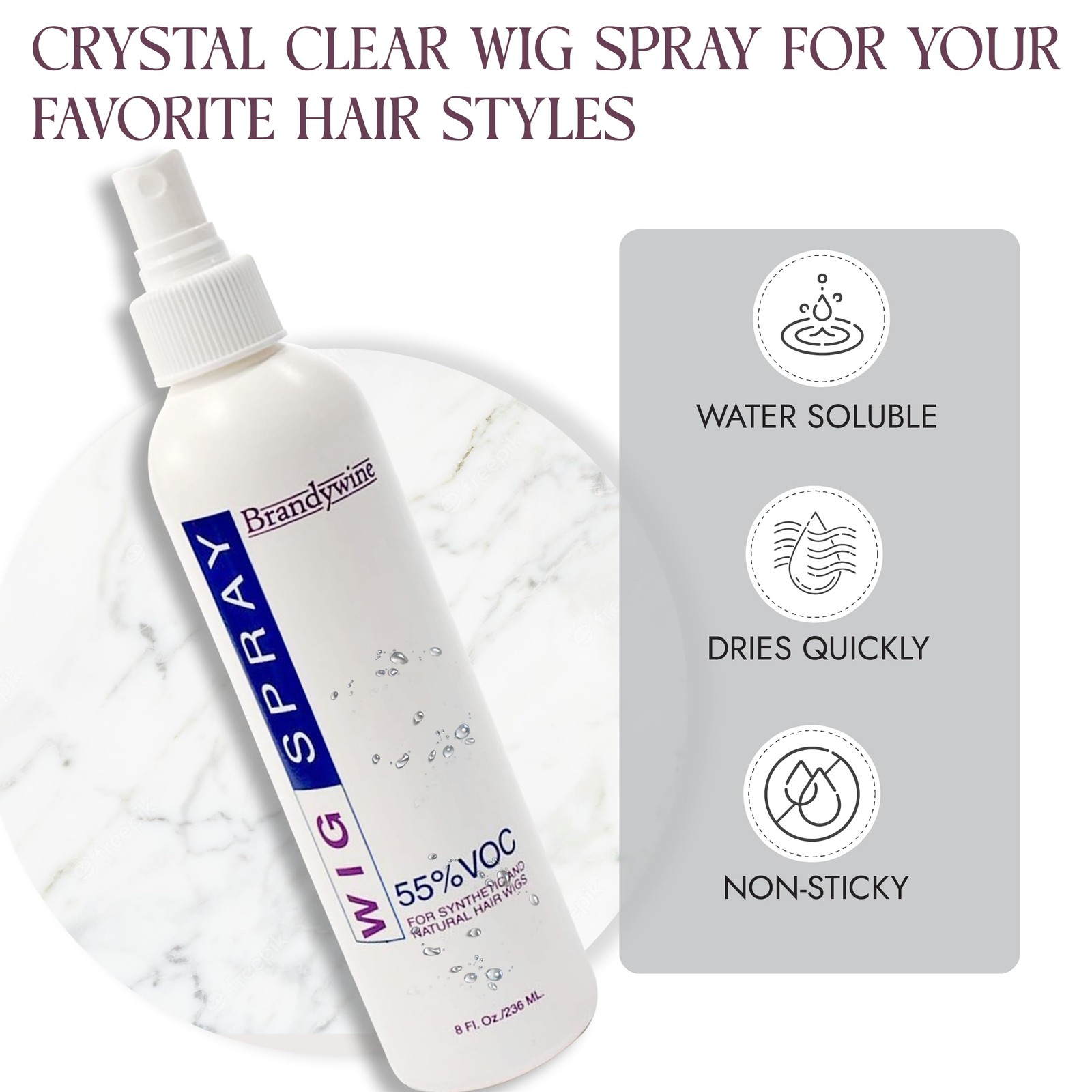Brandywine Non-Aerosol Wig Spray for Synthetic and Natural Hair Wigs, 8 Ounce