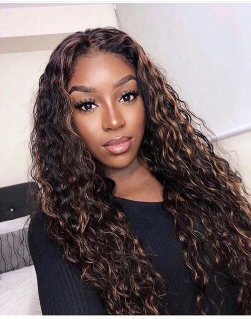 1 Set Water Wave Lace Front Human Hair Wig Wavy Wig For Women PrePlucked Long