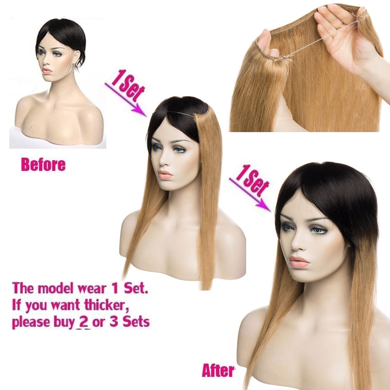 One Piece THICK Secret Wire No Clip In 100% Remy Human Hair Extensions Weft RW