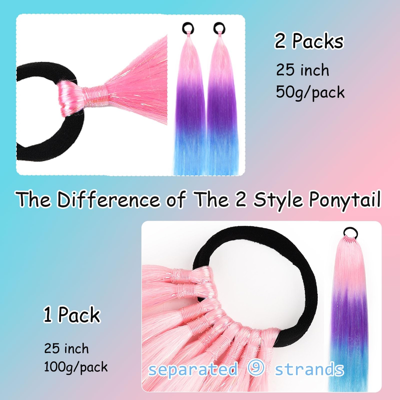Ponytail Extension with Tie, Colored Hair Extension, Festival Crazy Hair Day …