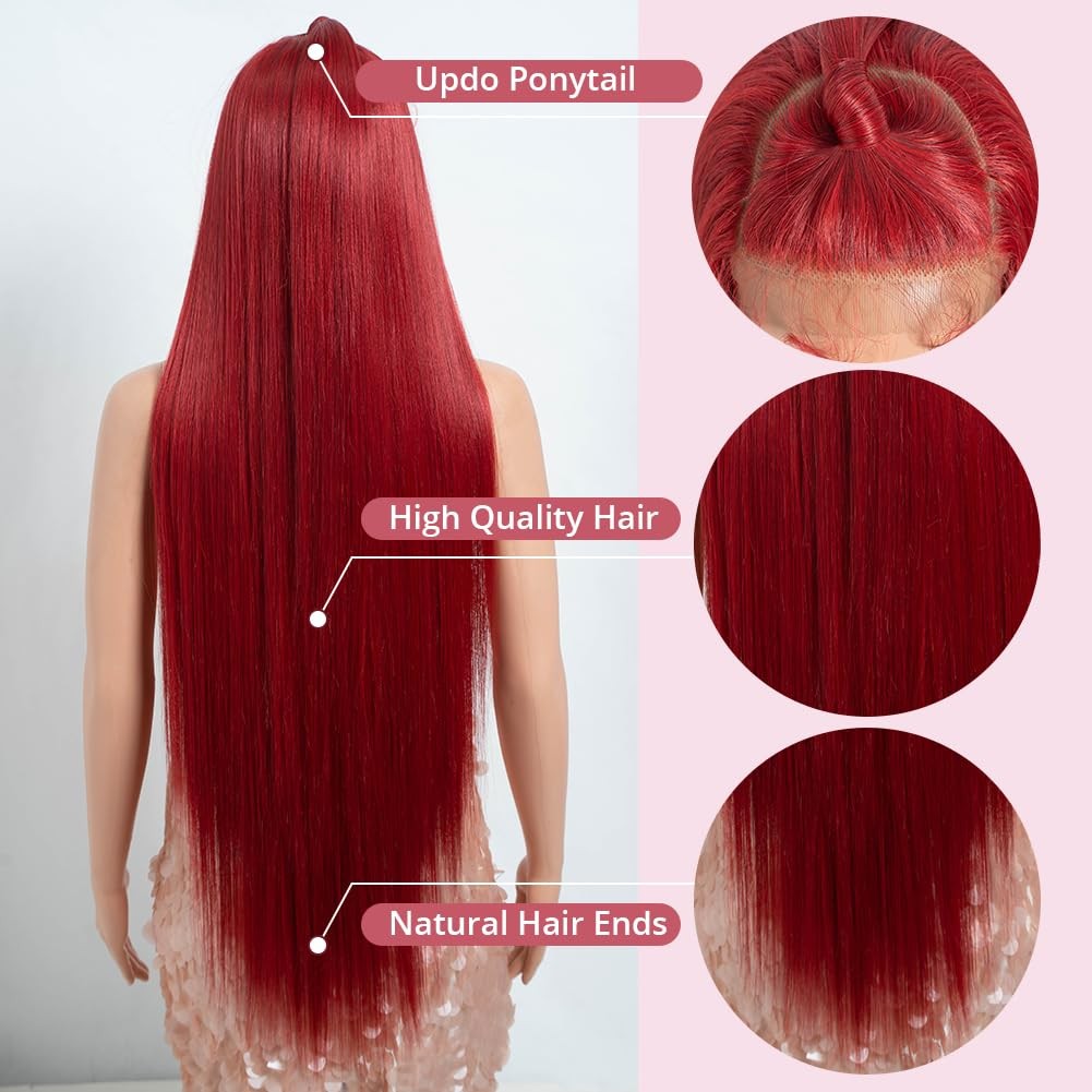 Style Icon 36 Super Long 13X4 Lace Wig Updo Lace Frontal Wigs Part Red Lace