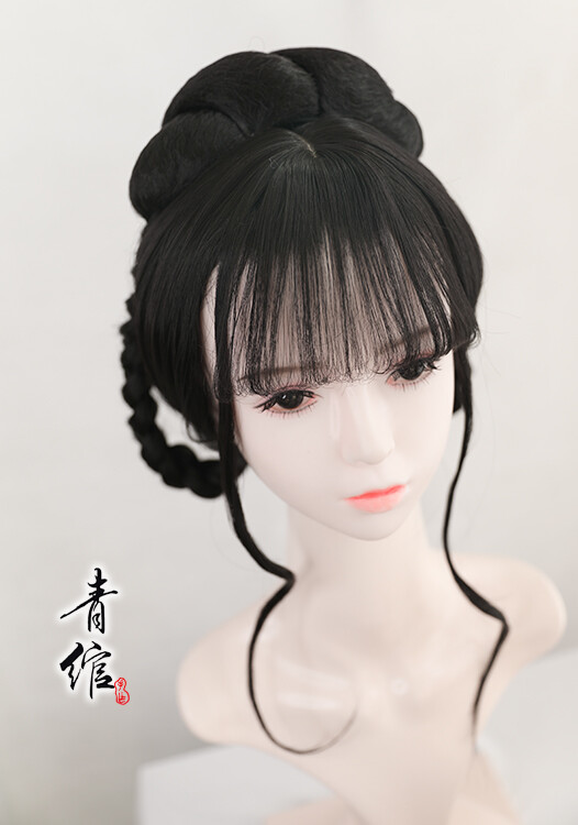 Chinese Style Hanfu Costume Cosplay Ancient Hair Whole Wig with Braid Bangs