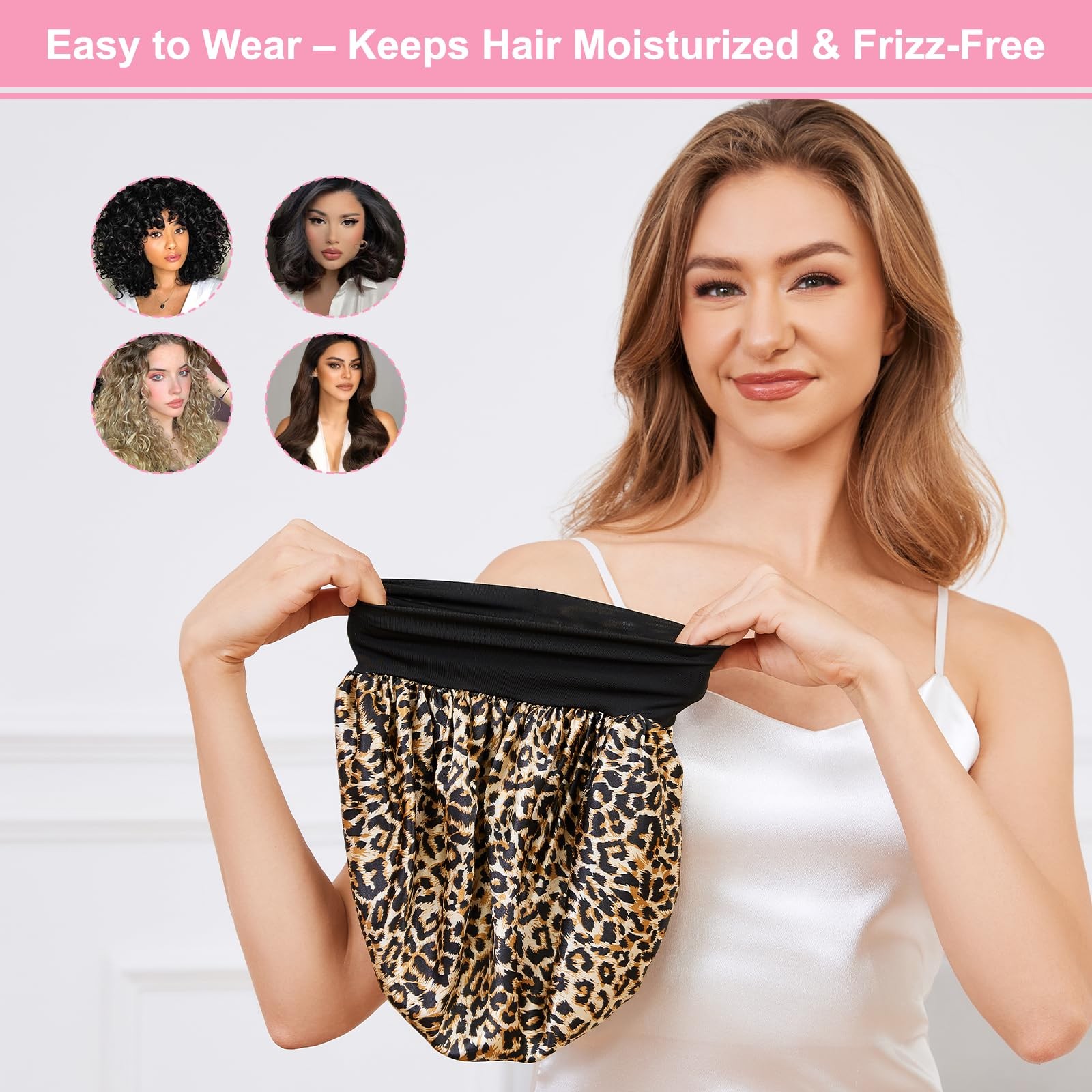3 PCS Large Satin Silk Sleep Bonnet Elastic Band Hair Caps Frizz Control