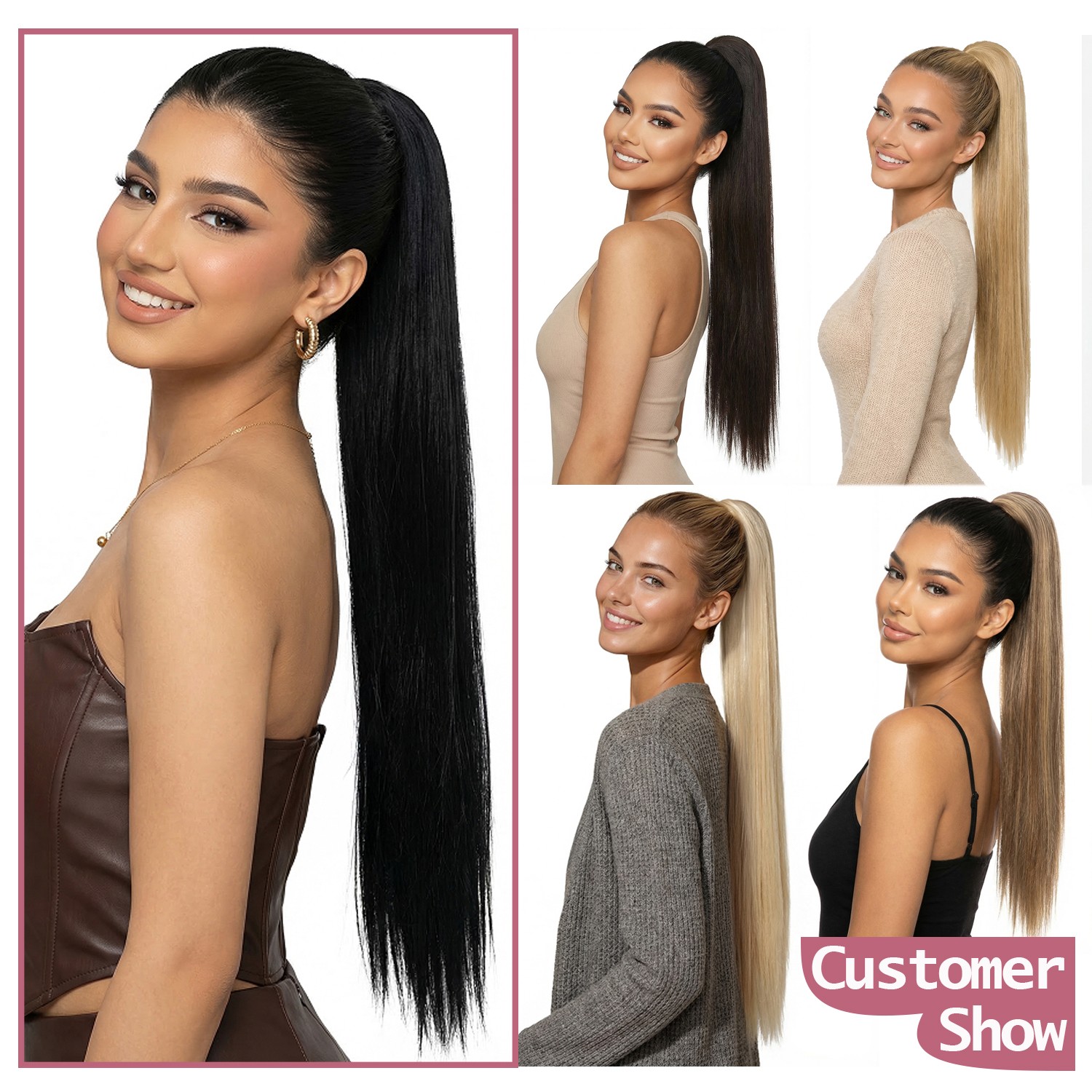 26″30″ Real Ponytail Claw Clip Hair Extension Pony Tail Thick Hairpiece As Human