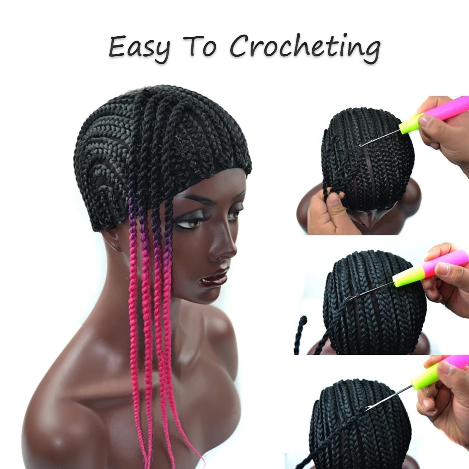 Adjustable Crotchet Cornrows Wig Caps with Combs – 2Pcs Durable Weaving Caps