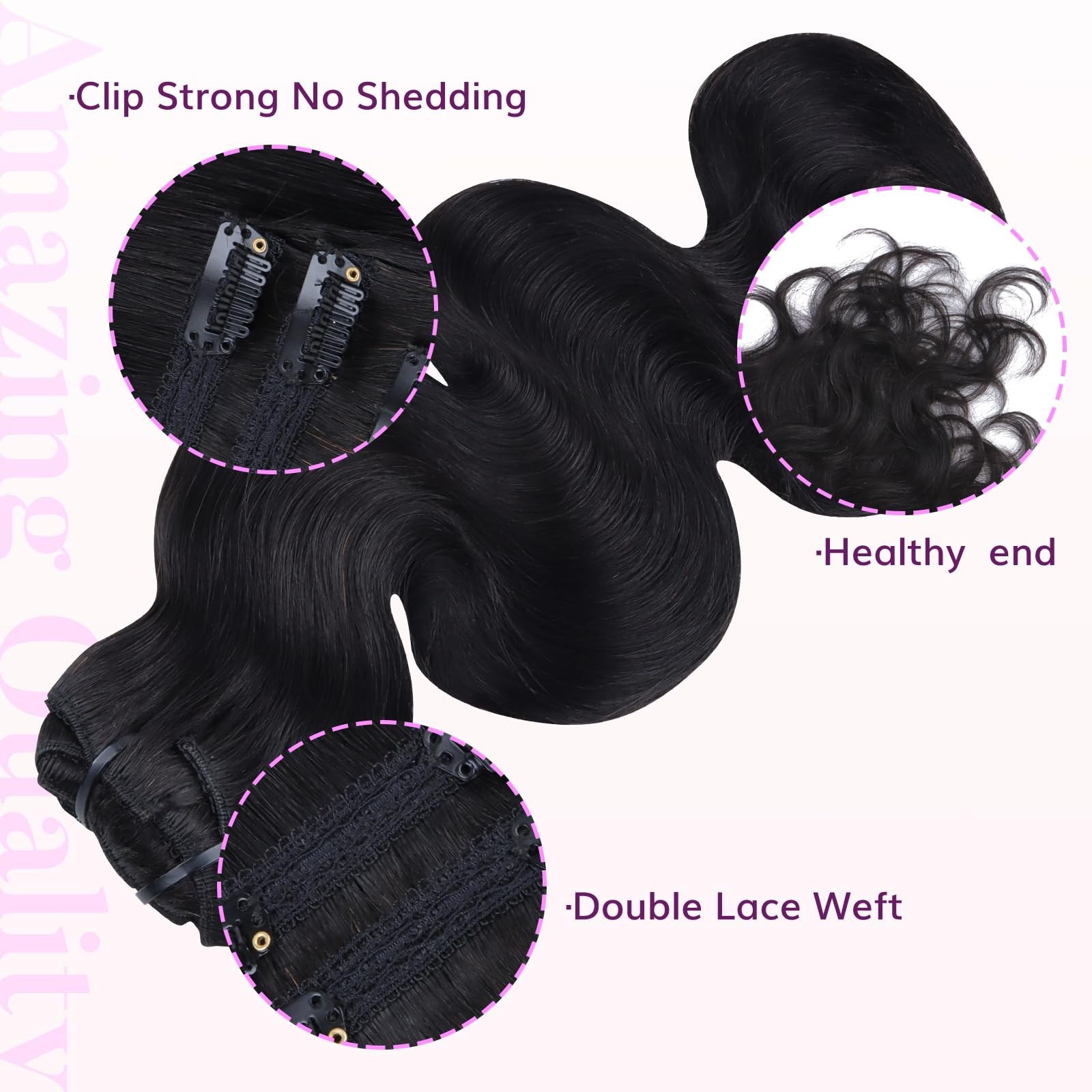 Idn Beauty Clip In Hair Extensions Real Human Hair Body Wave 120G Natural Black