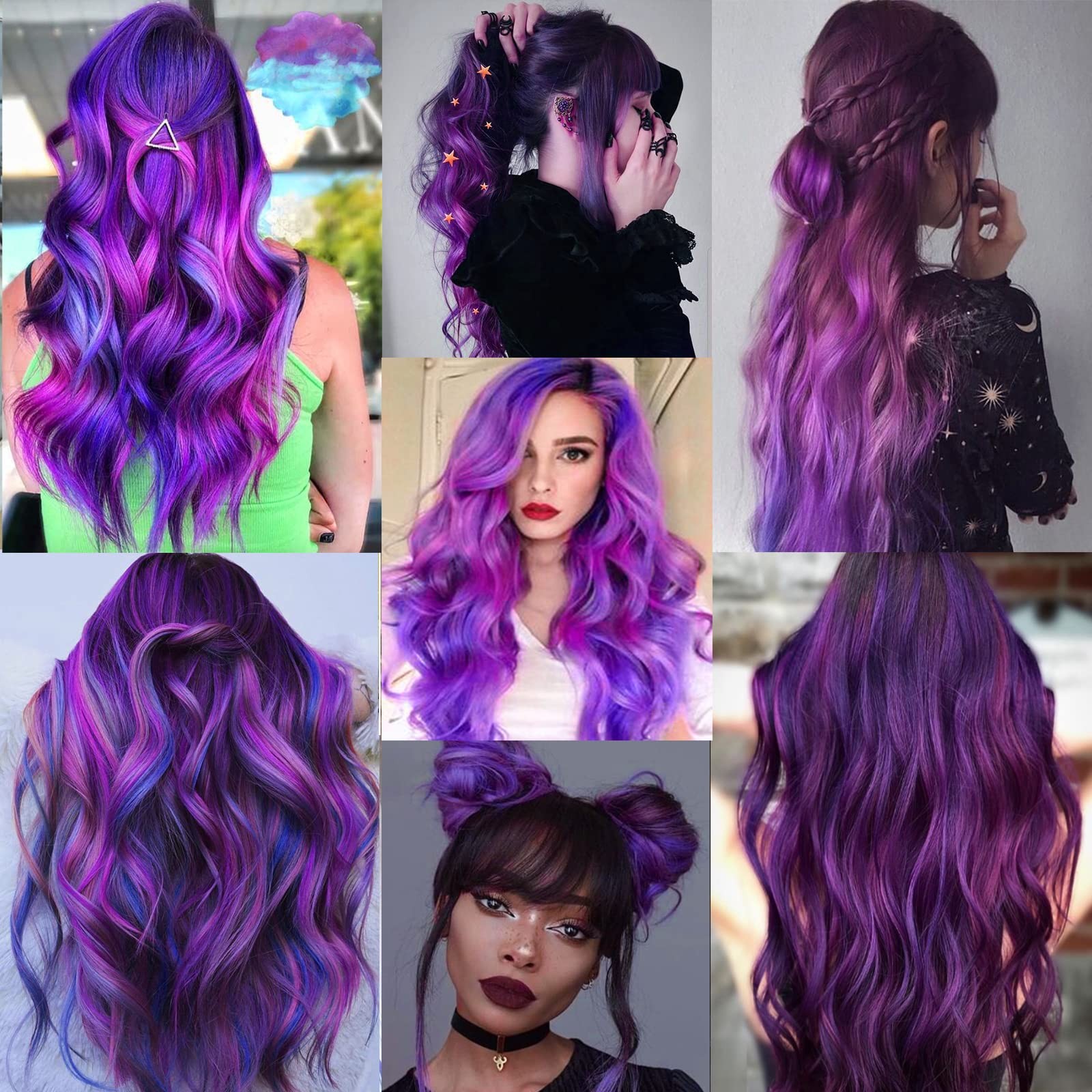 GPOVVIMX 12 PCS Purple Hair Extensions Clip in Curly Wavy Colored Extension f…