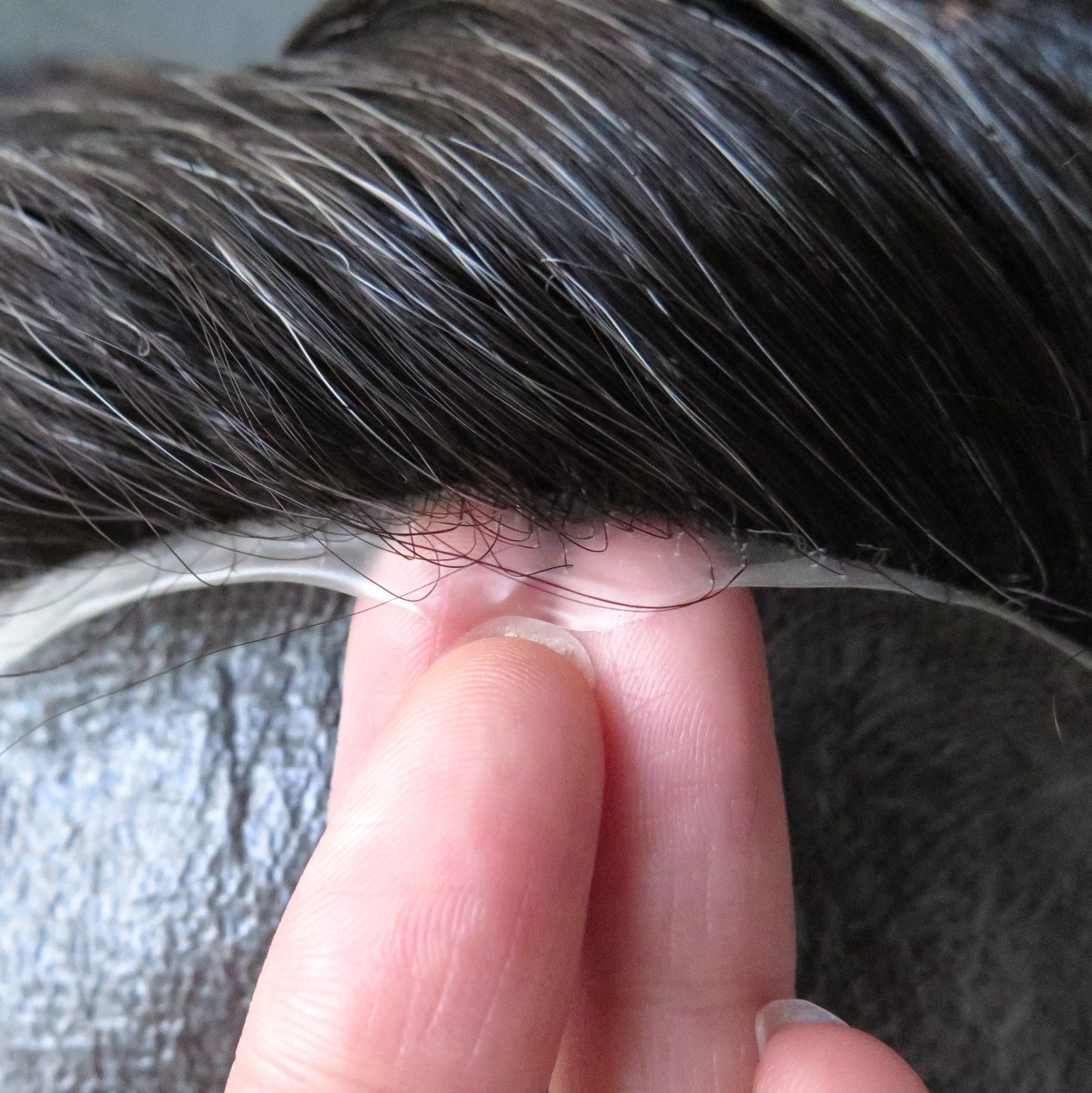 Men Toupee Human Hair Replacement System Hairpiece Ultra Skin Dark Brown 20%Grey