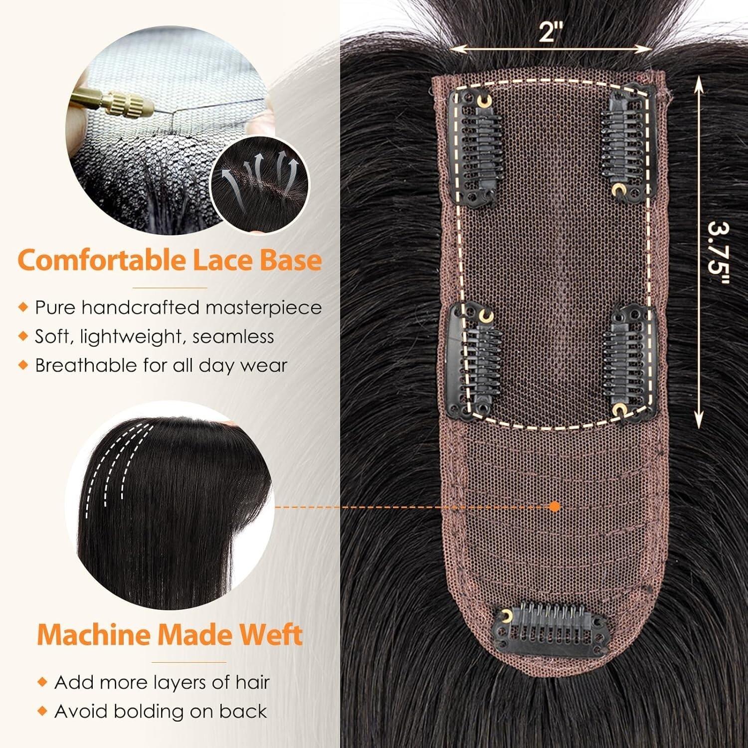 Hairro Human Hair Topper Wispy Air Bangs 3D Cover 12 Inch 41g #1B Natural Black