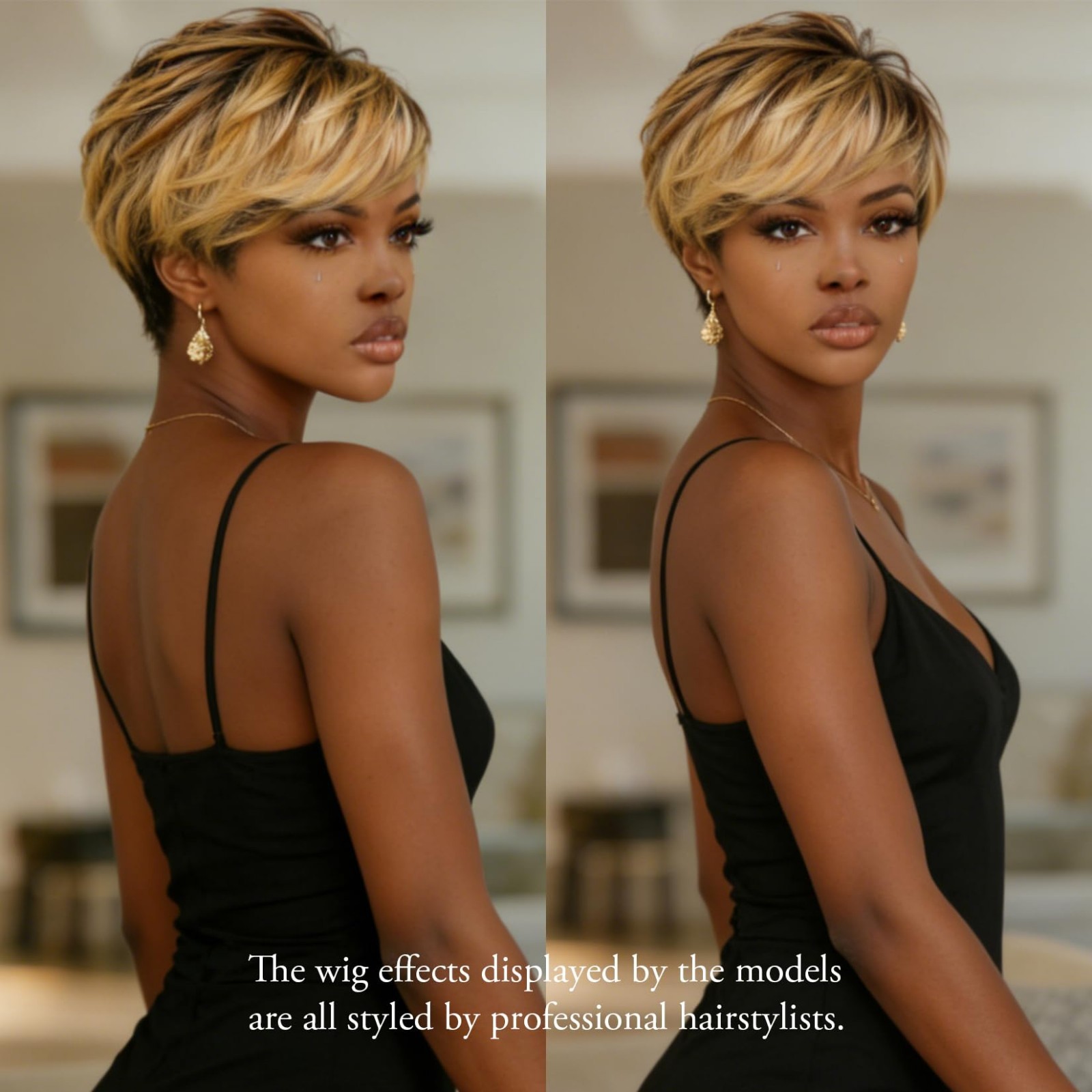 Ombre Pixie Cut Wig Human Hair Short Layered Wigs for Women, Bangs, Glueless, Ho