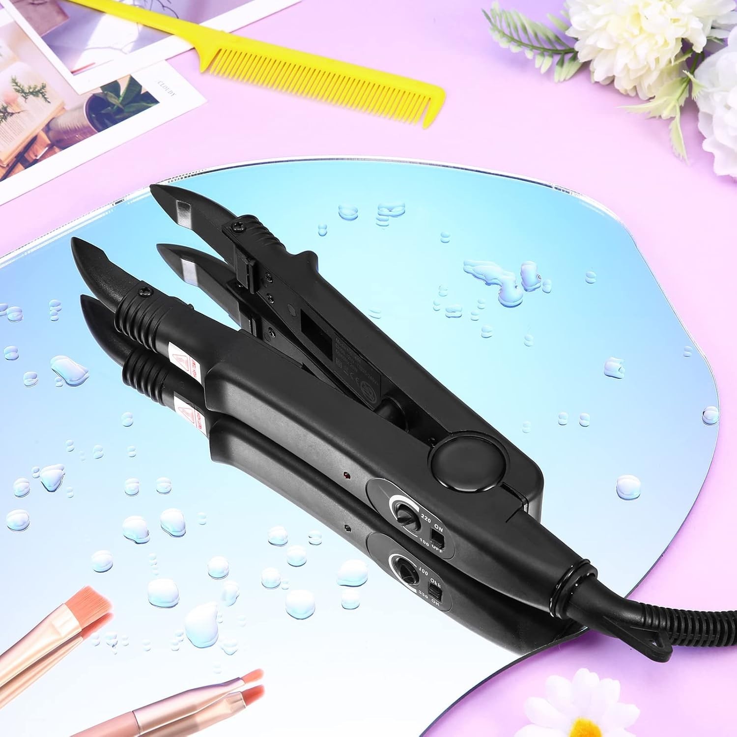 Keratin Hair Extension Kit with Heat Iron, Clips, and Protective Templates