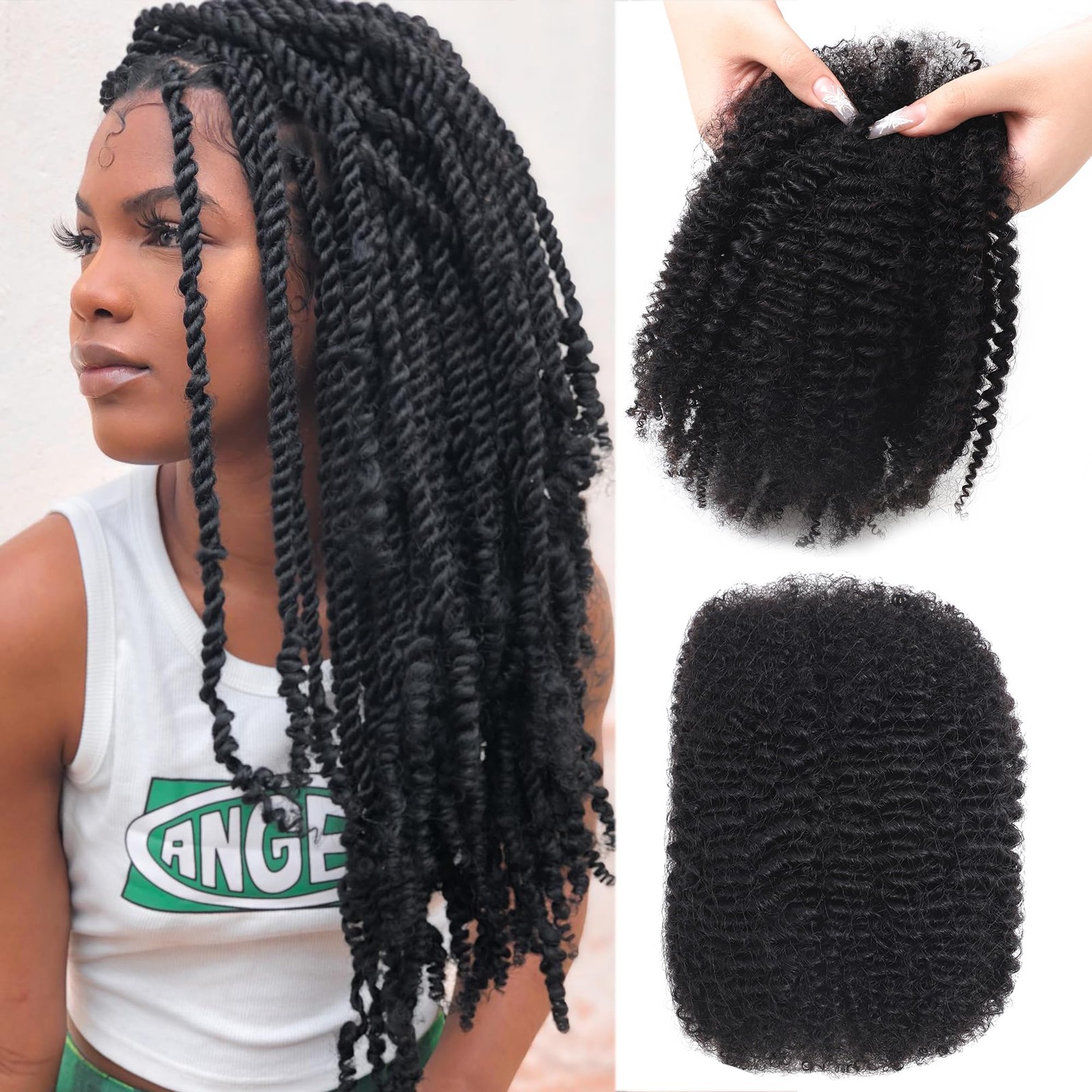 Afro Kinkys Bulk Human Hair 14 Inch 45g±5g/Pack for Dreadlock Extensions,Repa…