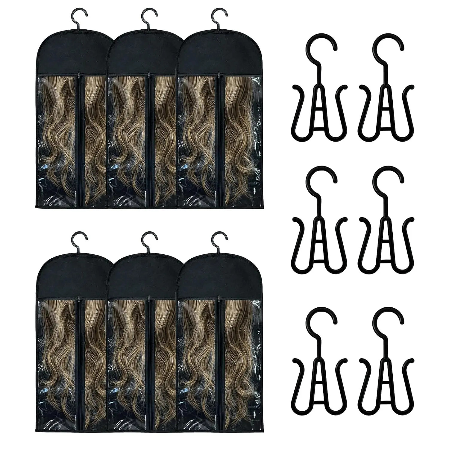 6PCS Hair Extension Holder 2026 New Wig Storage Wig Hanger Wig Bagfor Multiple O