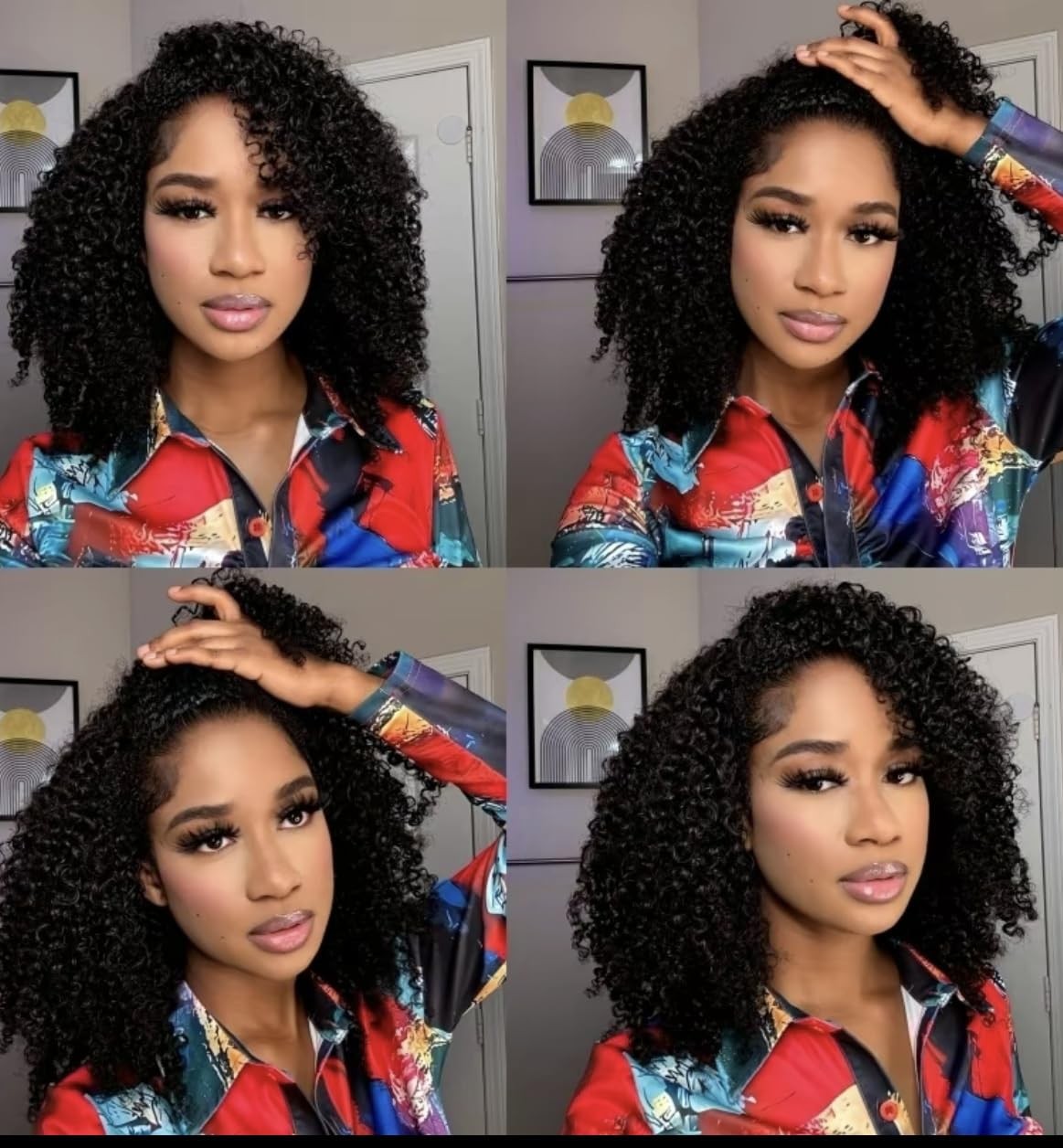 Larhali Kinky Curly Half Wig Human Hair 180 Density Wear And Go Glueless Wigs