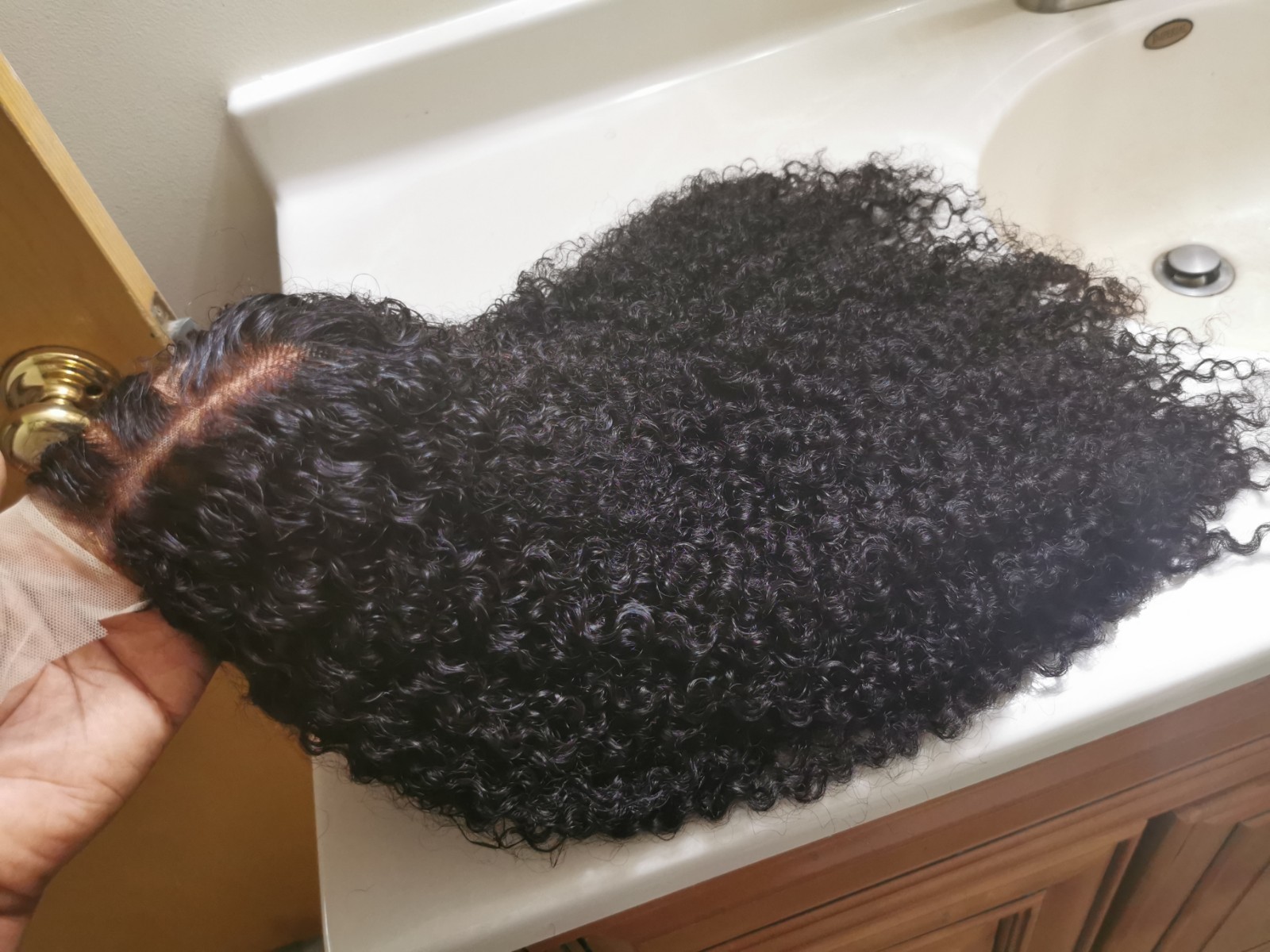 Quality Natural Black Jerry Curly Human Hair Glueless Closure Wig 24″ Handmade