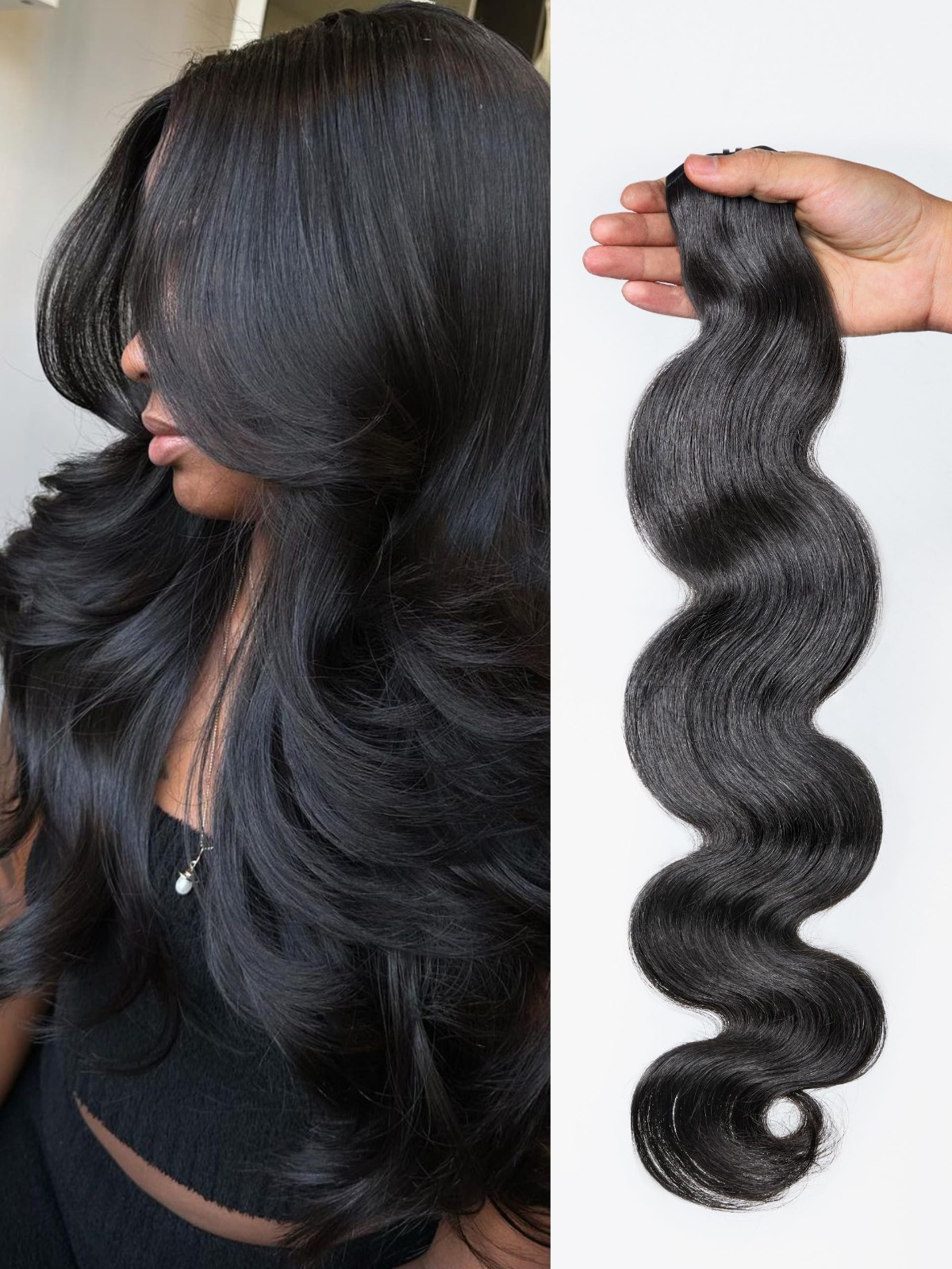 Body Wave Clip-In Hair Extensions 20″ Natural Black 110g 100% Remy Human Hair, S