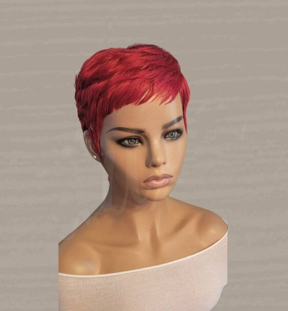 Burgundy Short Pixie Cut Brazillian Human Hair Wigs for Women Full Machine Made