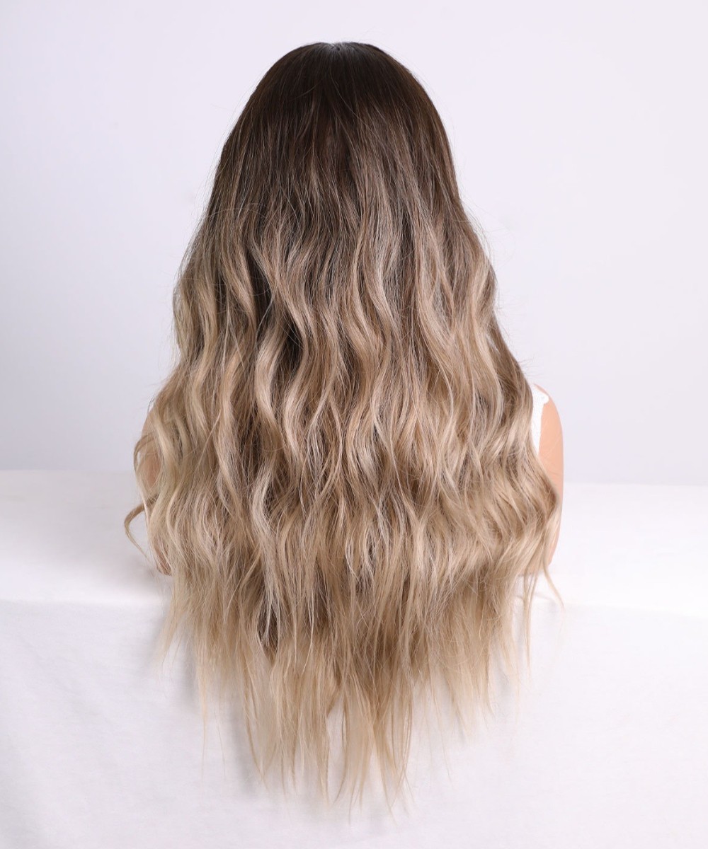 26in Brown to Golden Blonde Ombre Long Wavy Wig Heat Resistant Synthetic Cosplay
