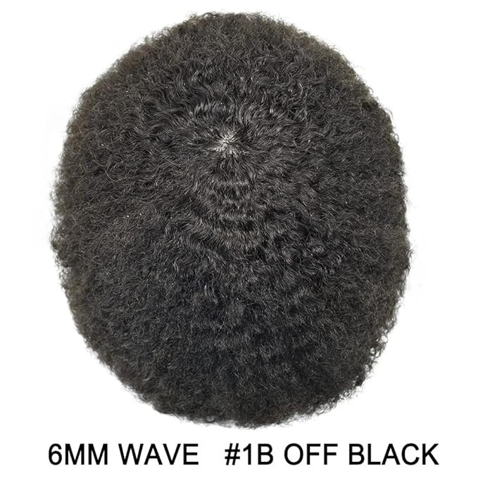 Afro Toupee for Black Men 6MM Curly Brazilian Hair System PU Base 1B Black