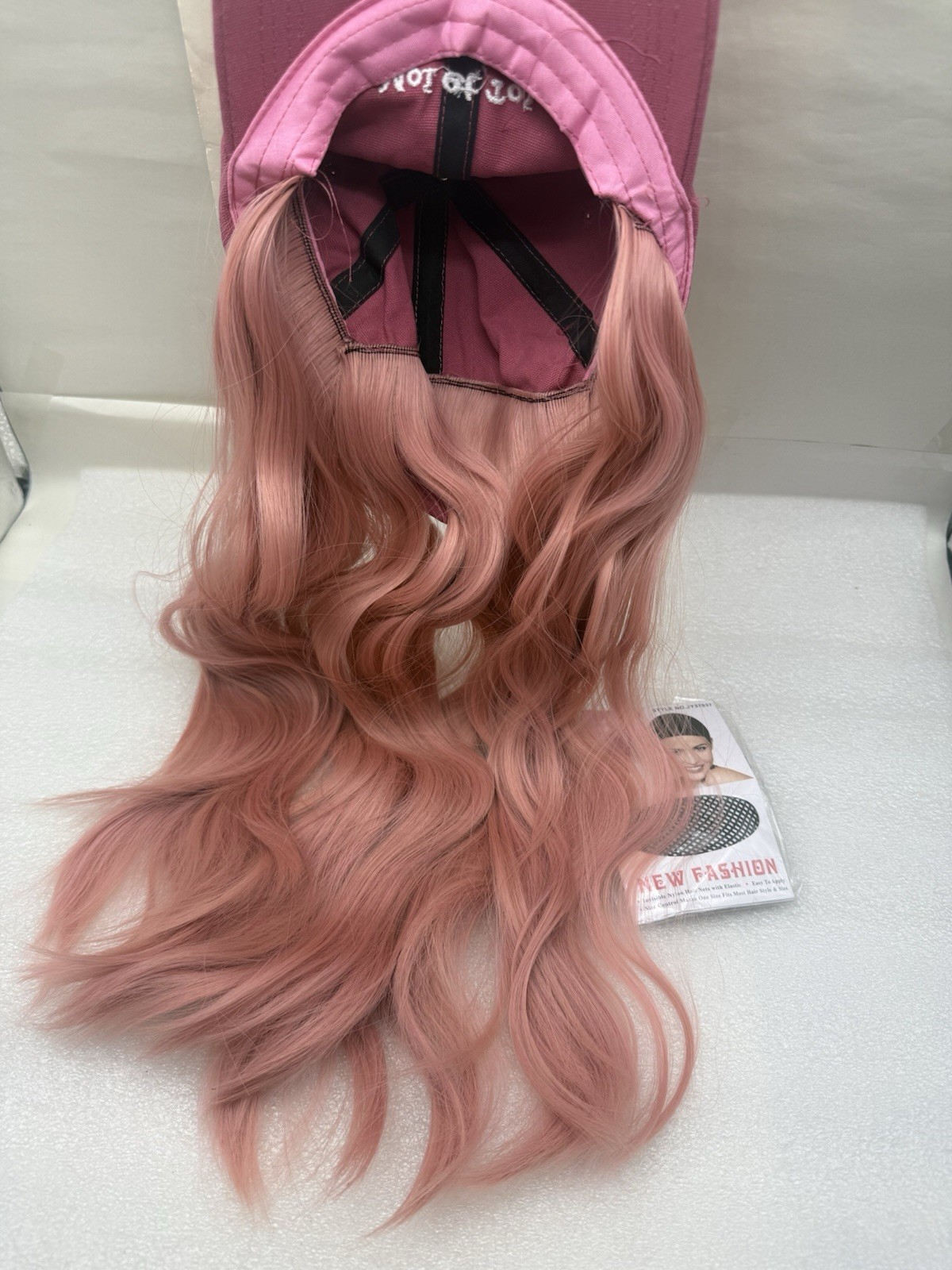 Baseball Cap Wig Pink Hat with Hair for Women Adjustable w/Heat Resistant *READ