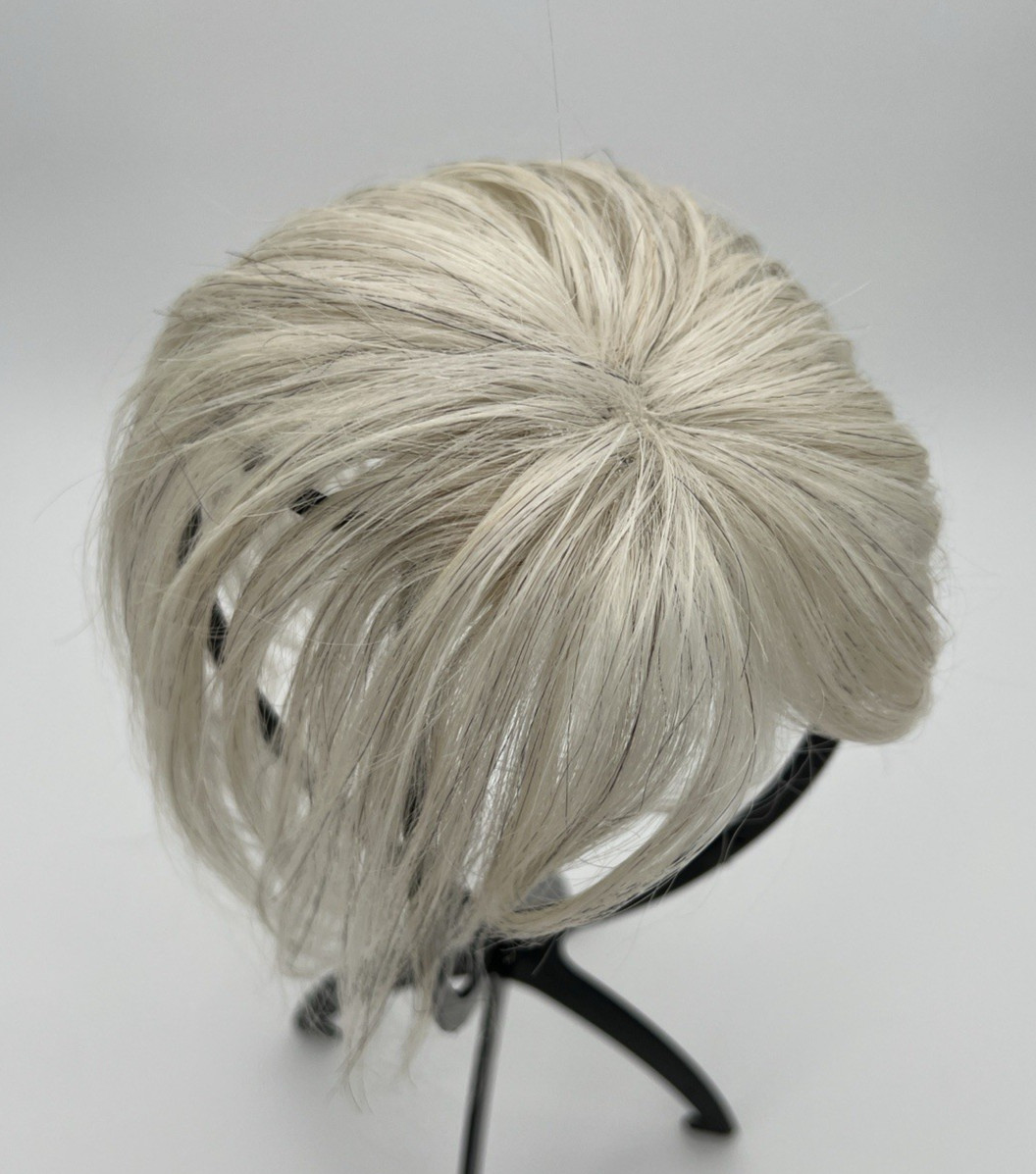 White Light Blonde Black Strand w/ Bangs 100% Human Hair 10in Topper