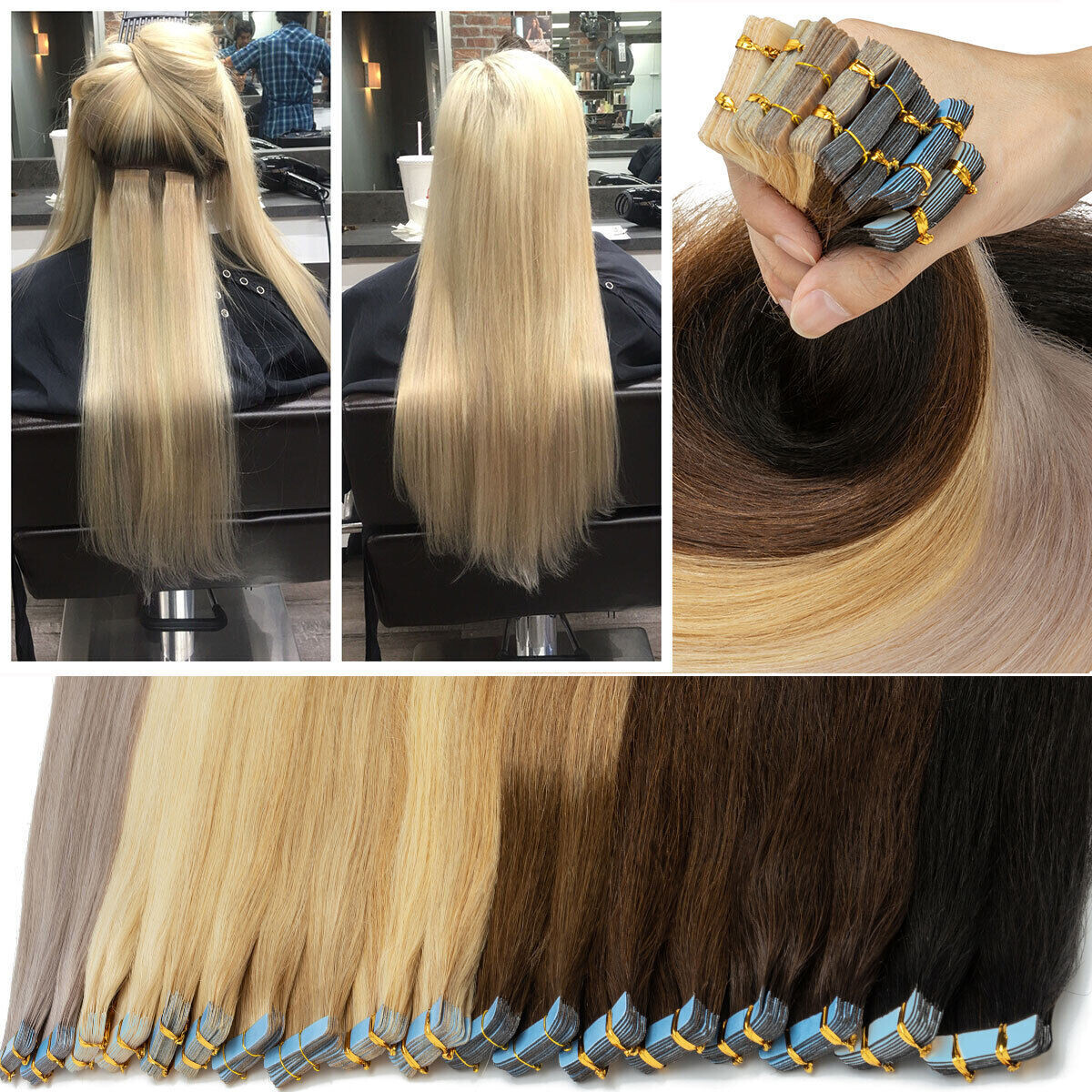 Tape in Human Hair Extensions Seamless Invisible Skin Weft Remy Russian Hair 12A