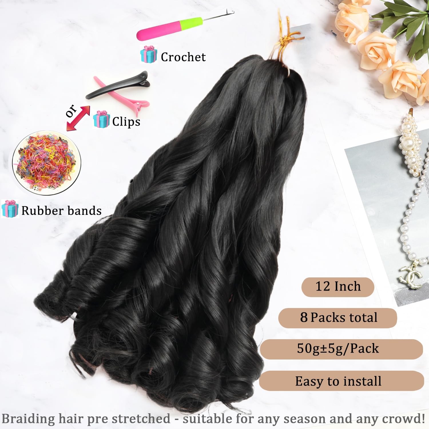 French Curl Braiding Hair 12Inch 8Packs French Curl Crochet Braids Short Curl