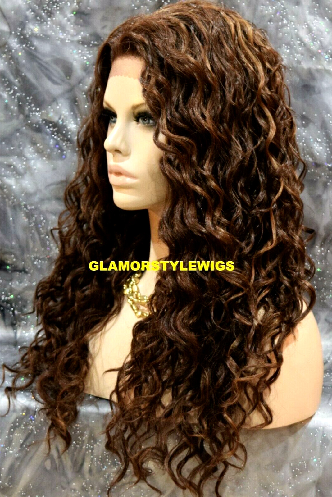 LACE FRONT FULL WIG LONG LAYERED CURLY BROWN AUBURN MIX HEAT OK NWT