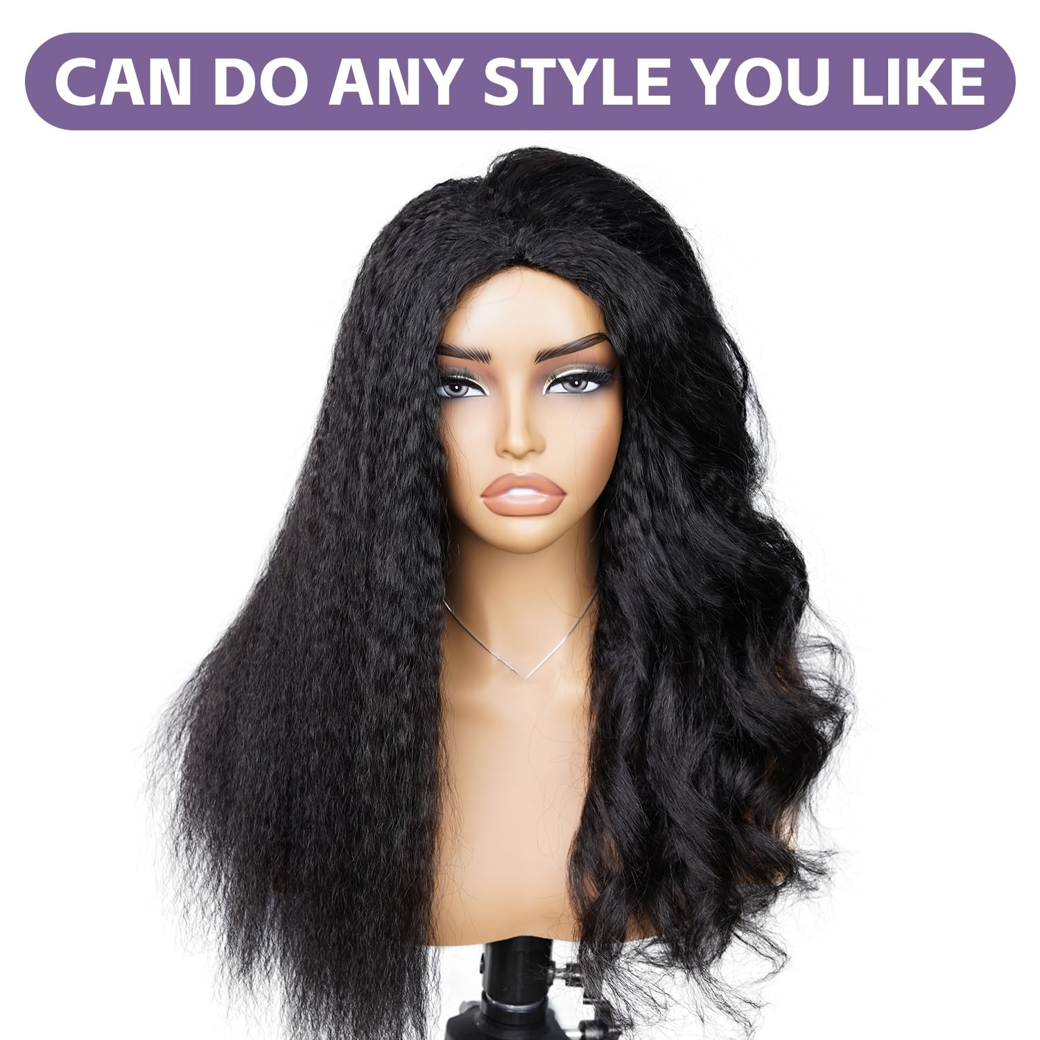 Oq Hair Kinky Straight Half Wig Human Hair Adjustable Drawstring 180 Density 3