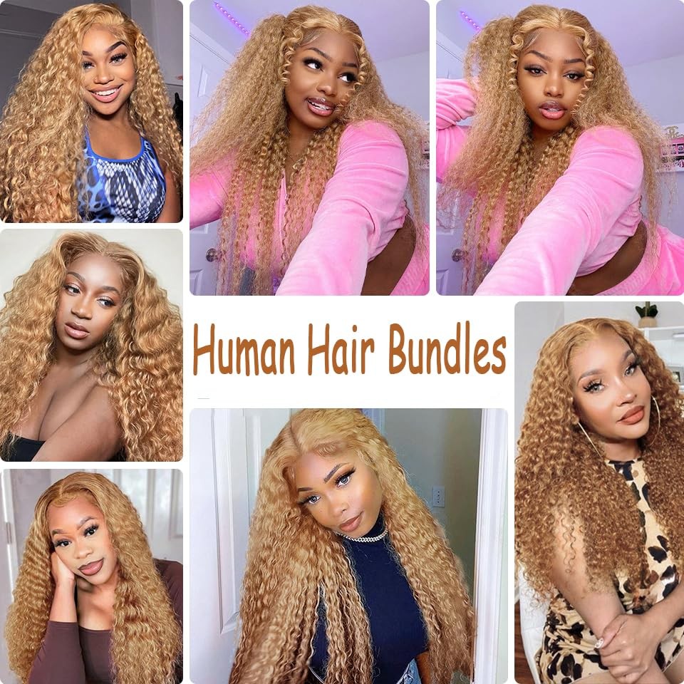Fuivjuix 27 Blonde Bundles Deep Wave Bundles Human Hair 26 28 30 Inch Brazilian