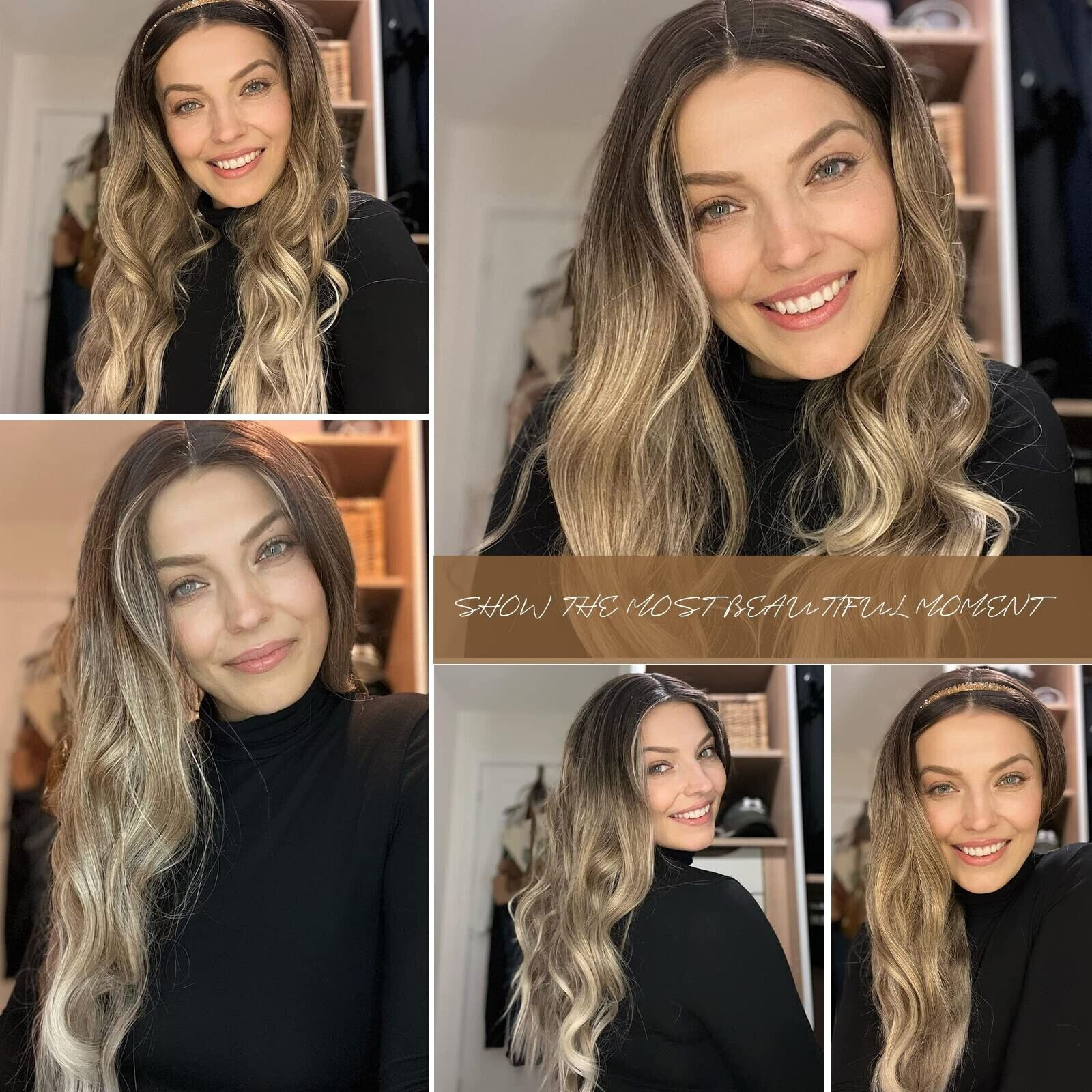 Women’s Ombre Blonde Wave Lace 24″ Long Wavy Curly Blonde Synthetic Wigs Hair