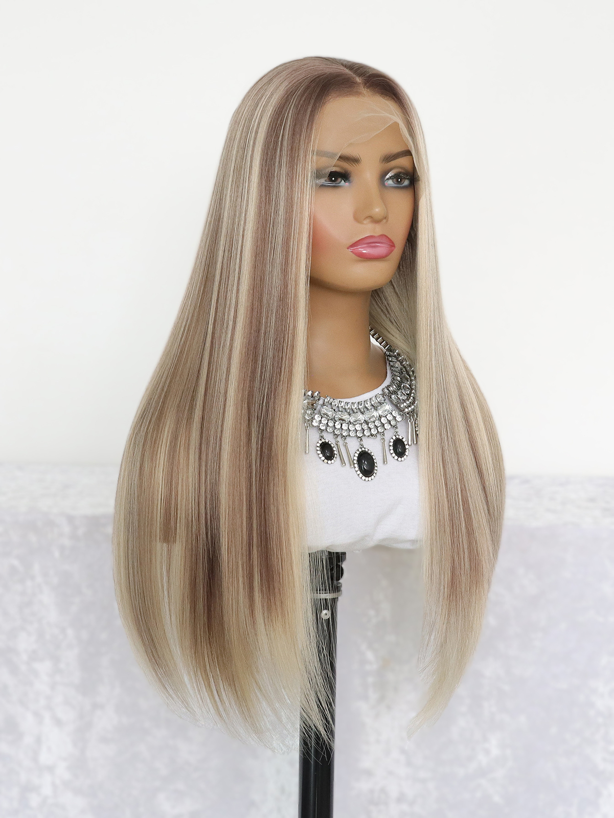 Mixed Brown And Blonde Ombre Straight Synthetic Wig Lace Front Wig