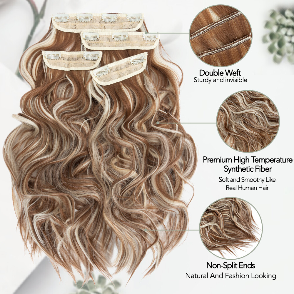 4 Piece THICK 100% Natural Clip in Hair Extensions Long Full Head As Human Real