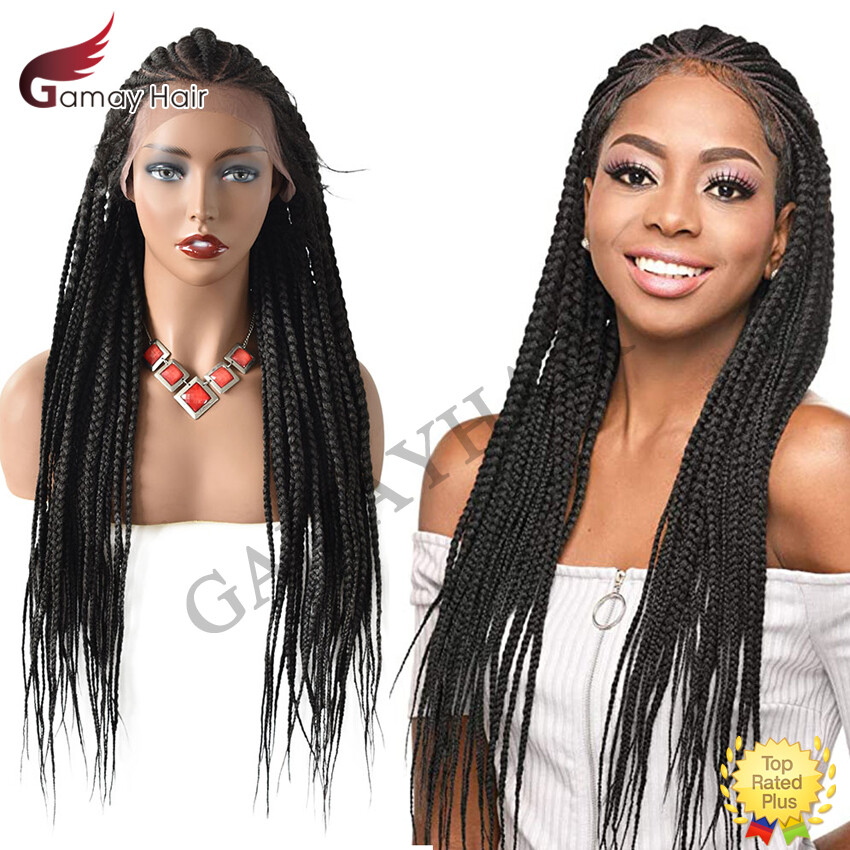 Lace Front Box Braids Cornrow Women Wigs Baby Hair Kanekalon Synthetic 31″ Long