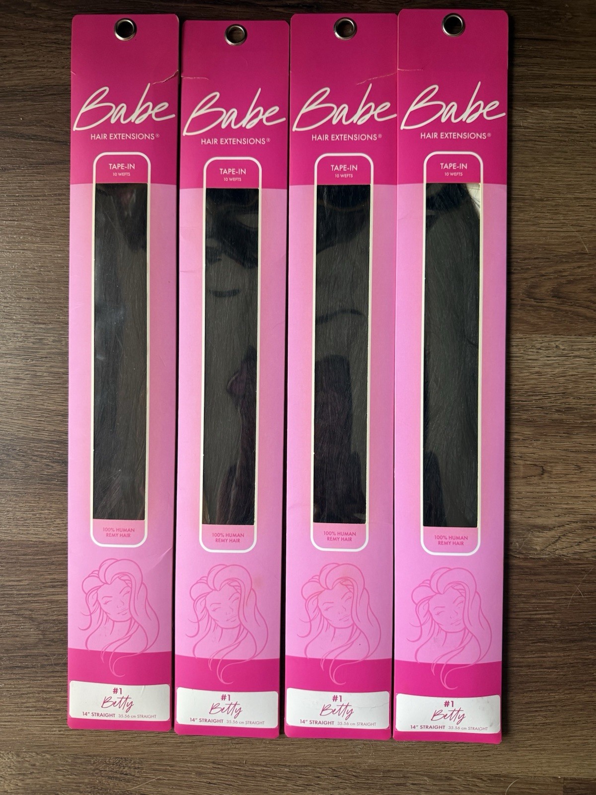 Babe Tape-In Hair Extensions 14in Straight Remy Human Hair Black #1 Betty 10