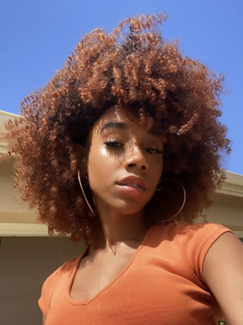 Curly Wigs for Black Women Afro Wig with Bangs Ombre Brown Wig Short Curly Afro