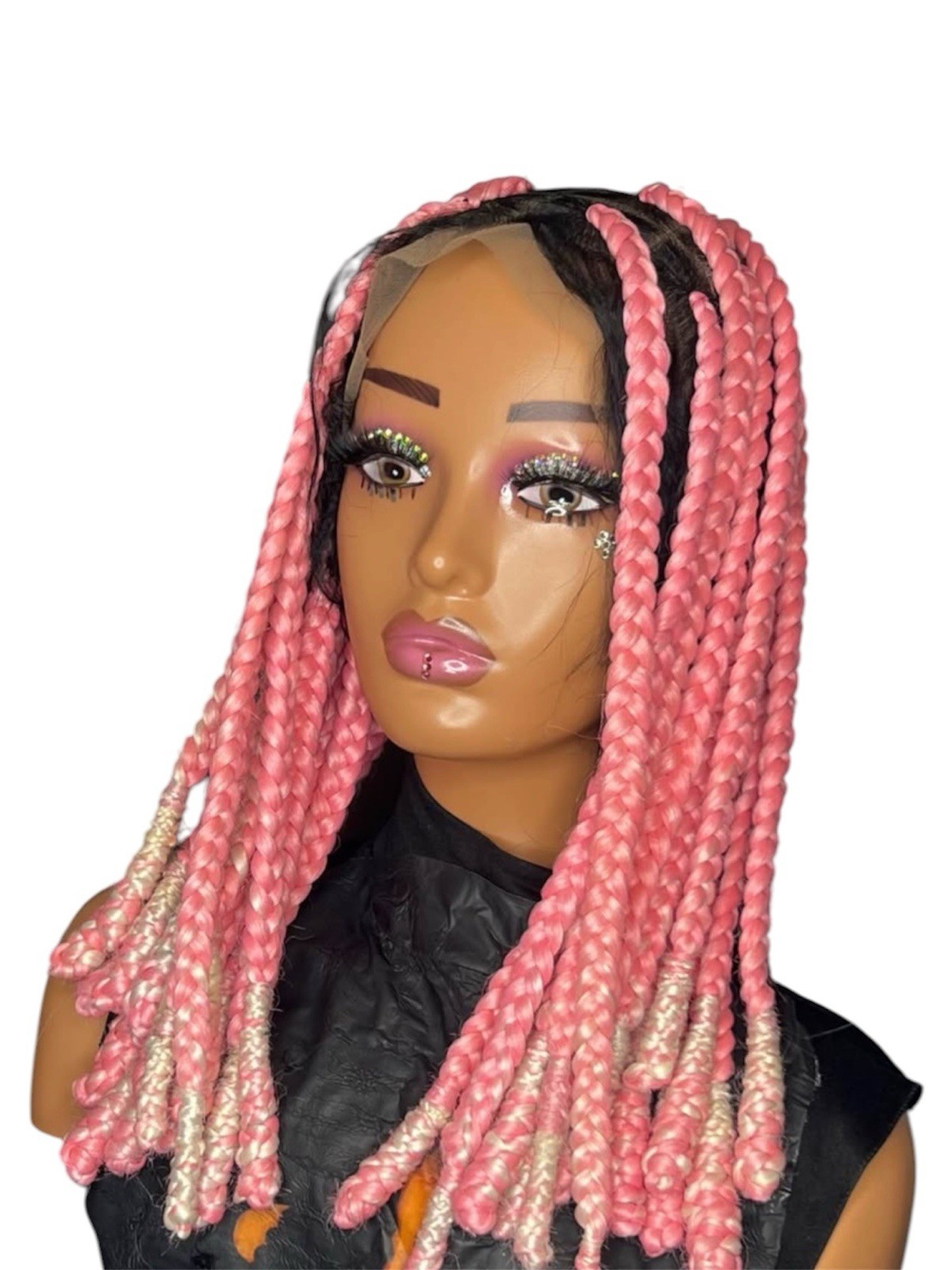 Pink/Blonde Ombré Braided Lace Front Wig 14in Free-Part Elastic Combs