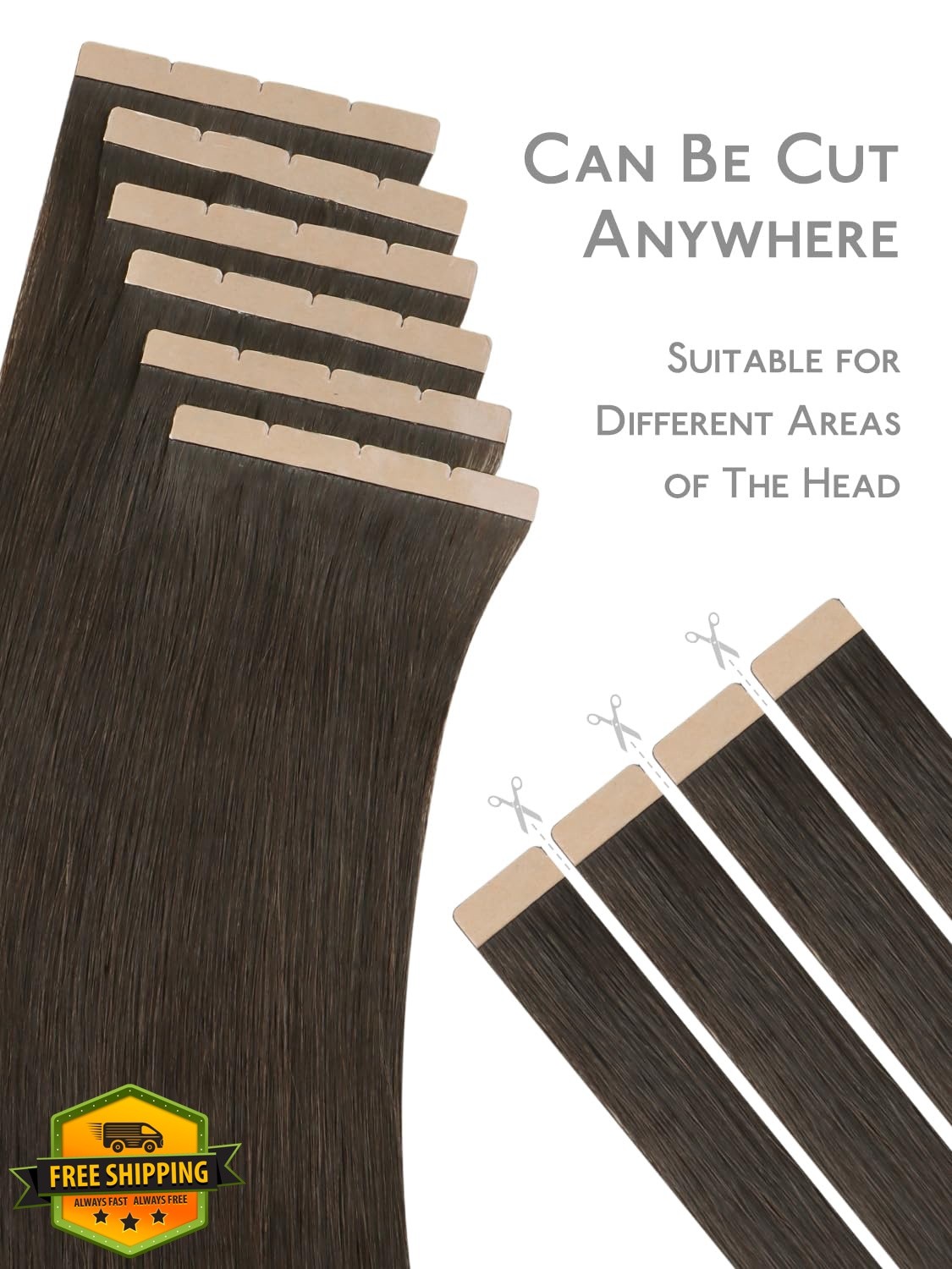 Wennalife Tape Hair Extensions 16″ 100g #1C Dark Brown