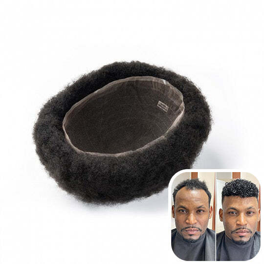 Afro African American Toupee for Men | Full Lace Base Afro Curl Hair Systems