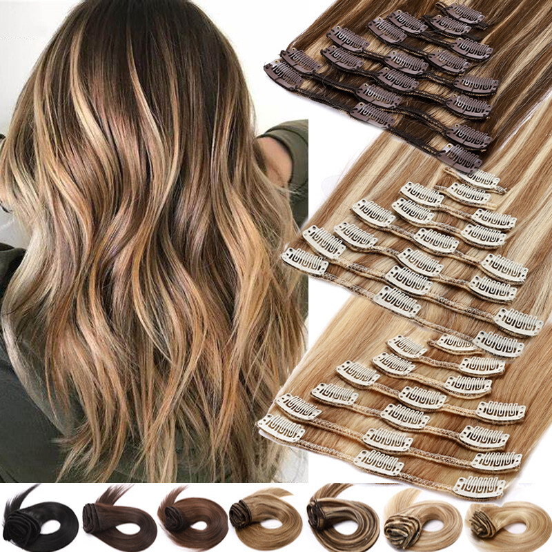 Clip in 100% Real Remy Human Hair Extension Balayage 12 14 16 18 20 22 24 Inches