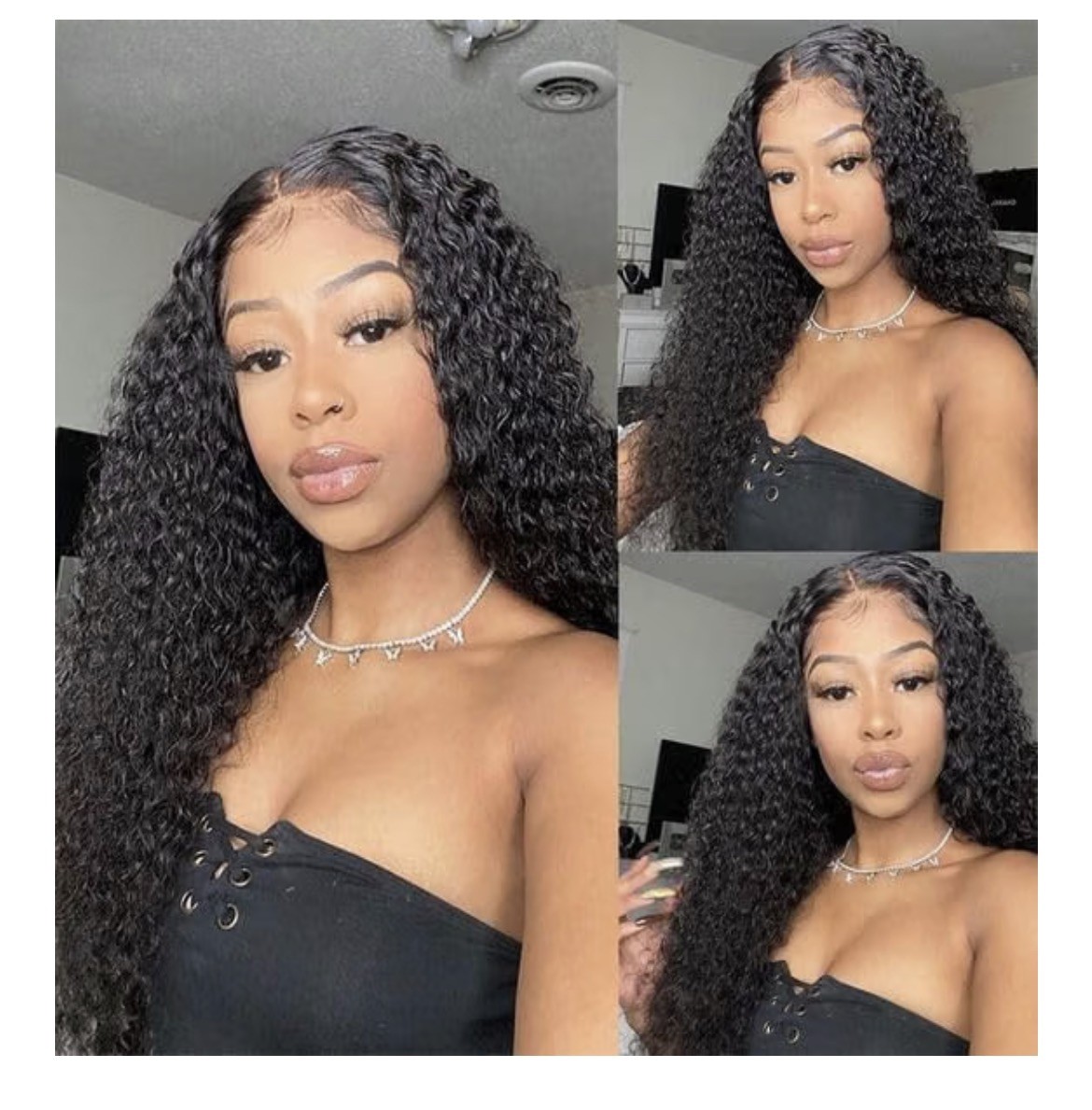 Curly Human Hair Weft Extensions Bundles, Black, 4-Pack, 20 22 24 26 inch.