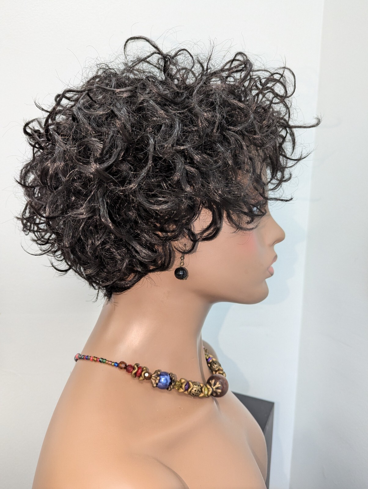 Short Trendy Synthetic Cringle Wavy Color 1B Off Black With Bangs Wig