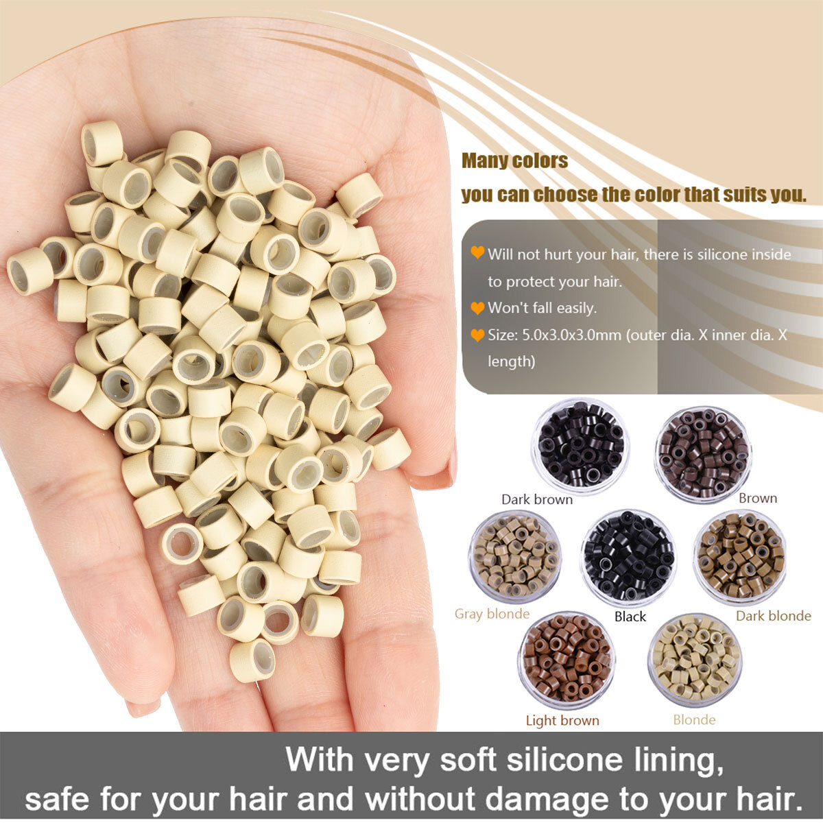 5mm 3mm 6mm Silicone Lined Micro link nano Ring Crimp Beads for Hair Extensions