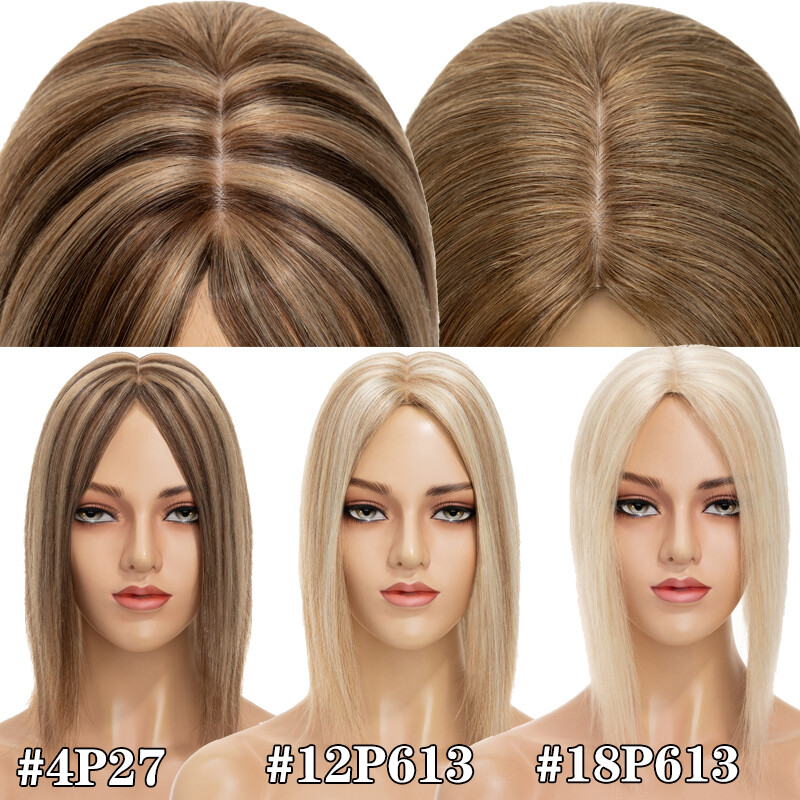 Women Tooper/Clip In Remy Human Hair Silk Base Hairpiece Toupee Wig Highlight US