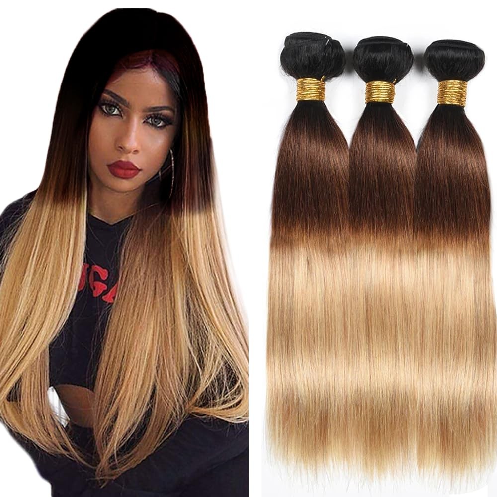 24 26 28 Inch T1B4/27 Ombre Blonde Bundles Human Hair Straight 3 Bundles 100 …