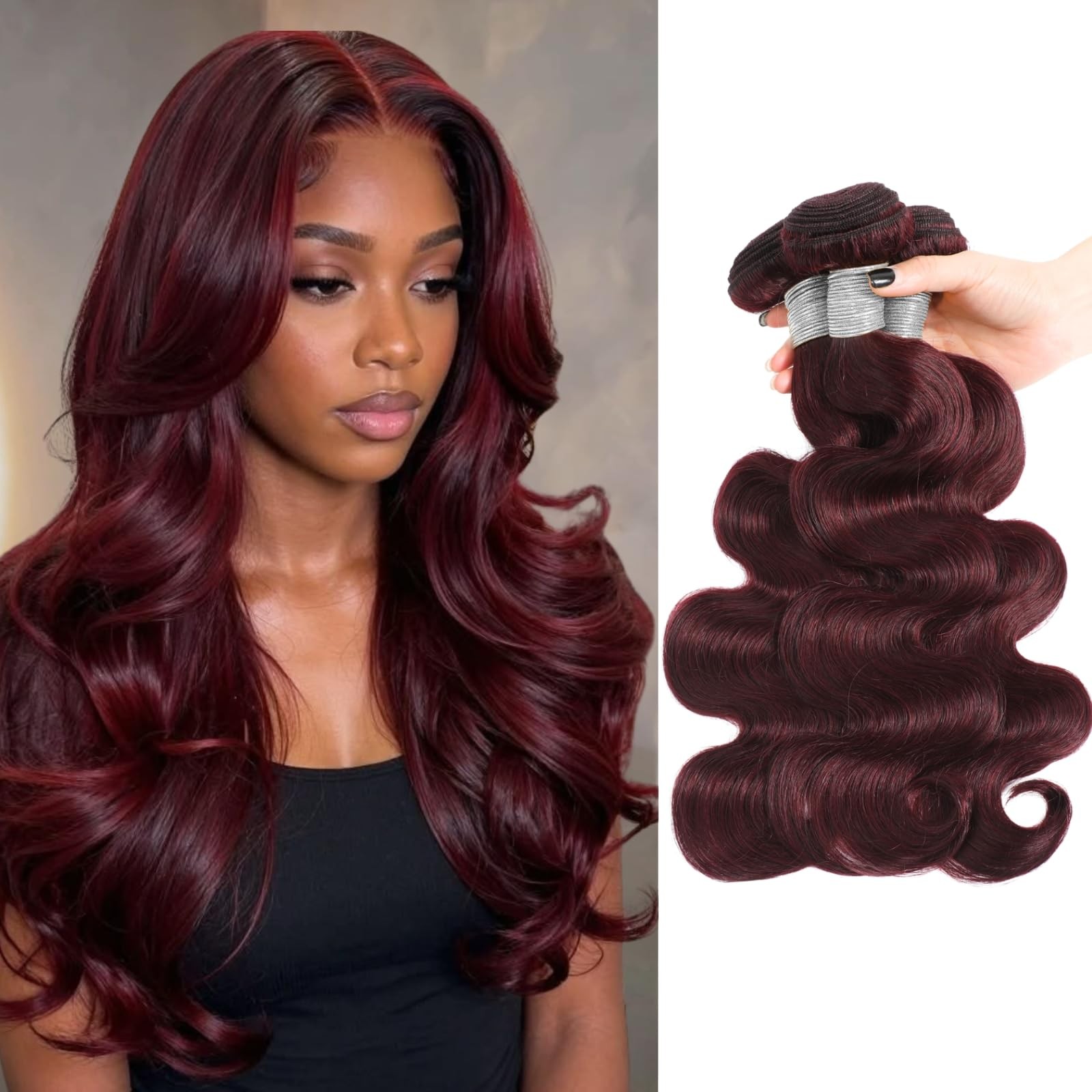 Momoshero Dark Burgundy 3 Bundles Human Hair Body Wave 12 14 16 Inch 99J 12A