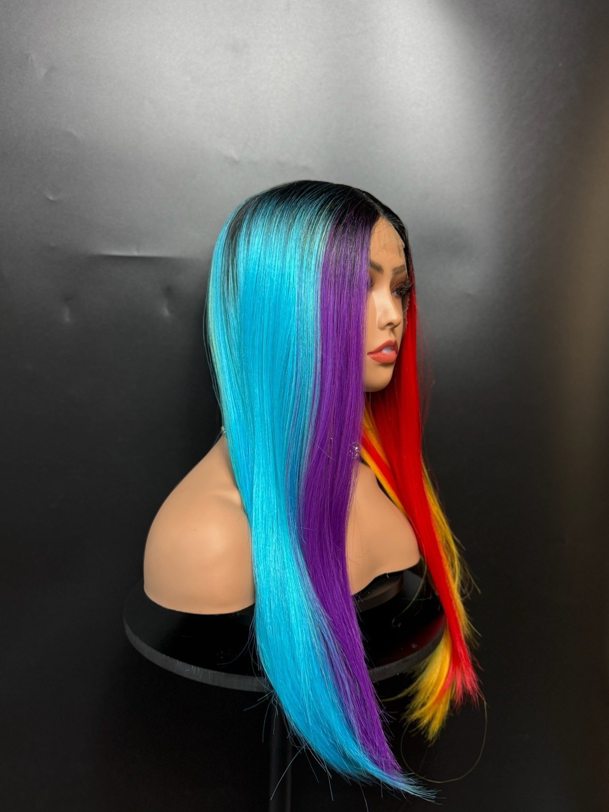 Pastel Rainbow Wig Lace Front Middle Part Straight Heat Ok