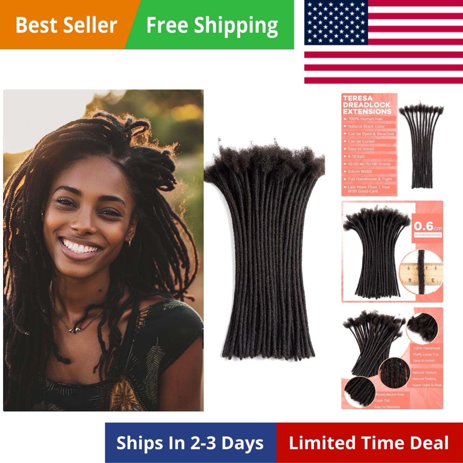 Teresa Dreadlock Extensions Real Human Hair 12 Inch 0.6cm Width Loc Extension…
