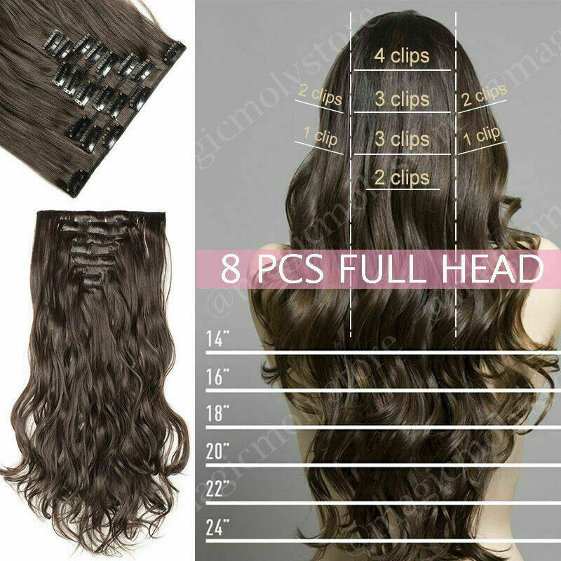 Full Head Set Clip In Hair Extensions Long Soft 100% Real Natural as Human Ombre